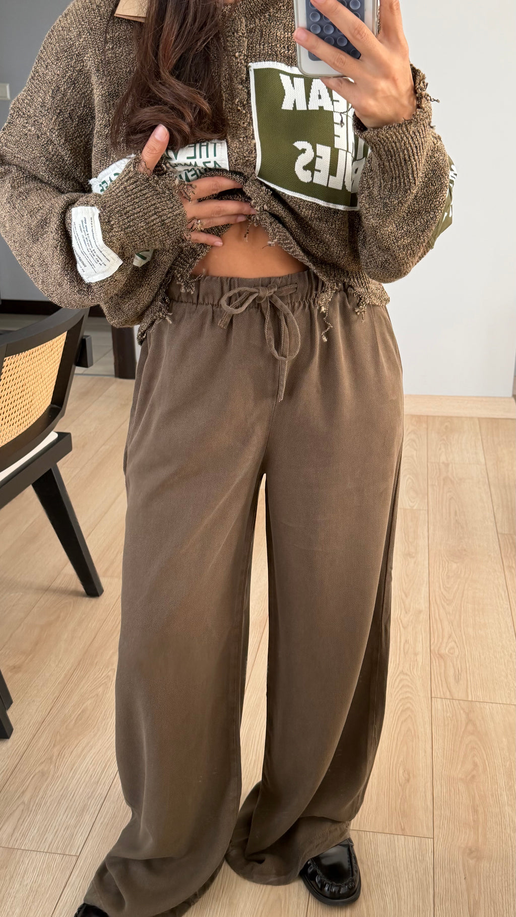 Haki Tencel Beli Lastikli Pantolon