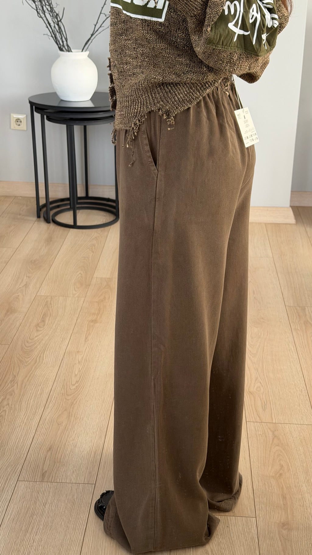 Haki Tencel Beli Lastikli Pantolon