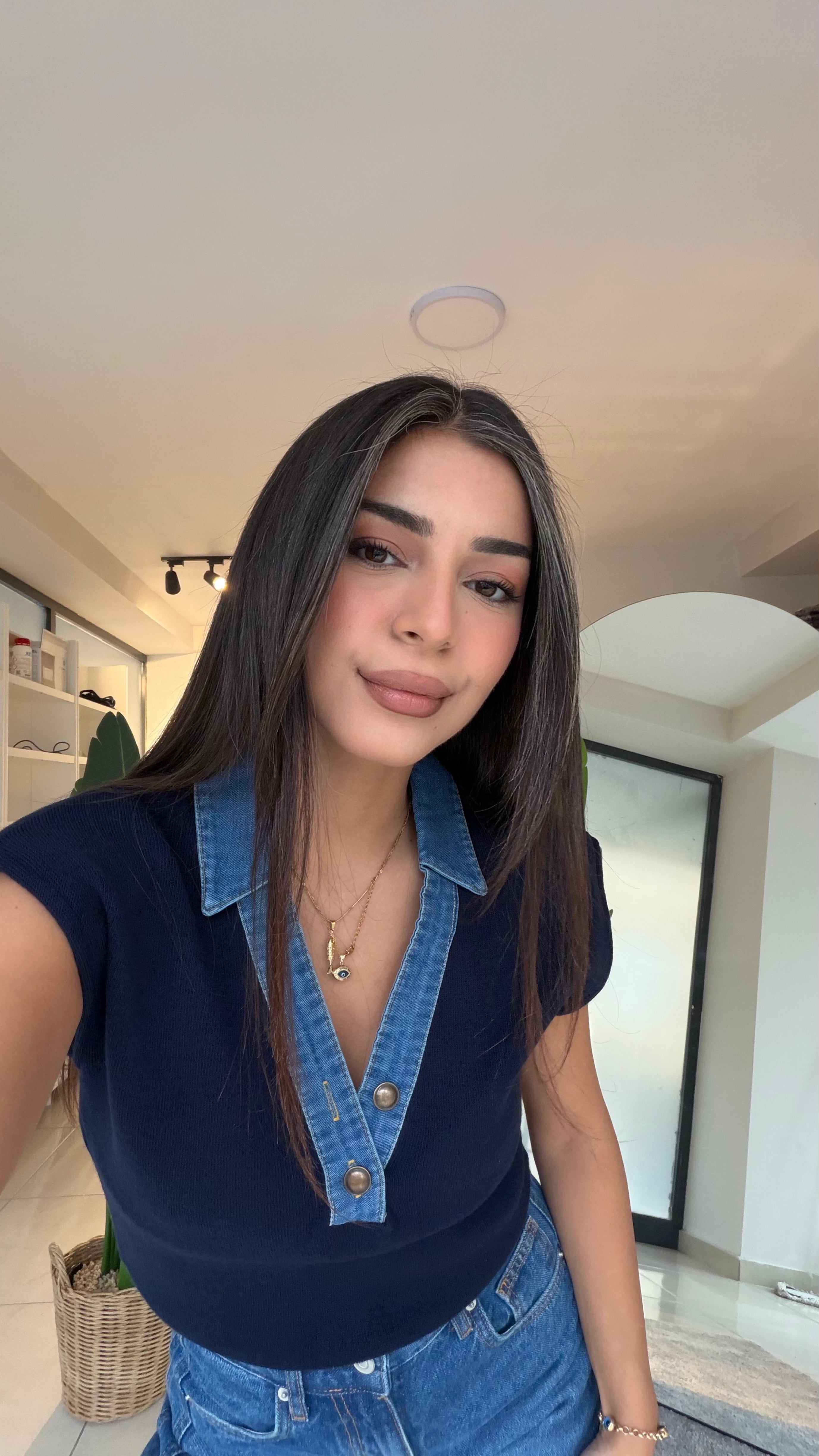 Vatkalı Denim Yaka Lacivert Triko