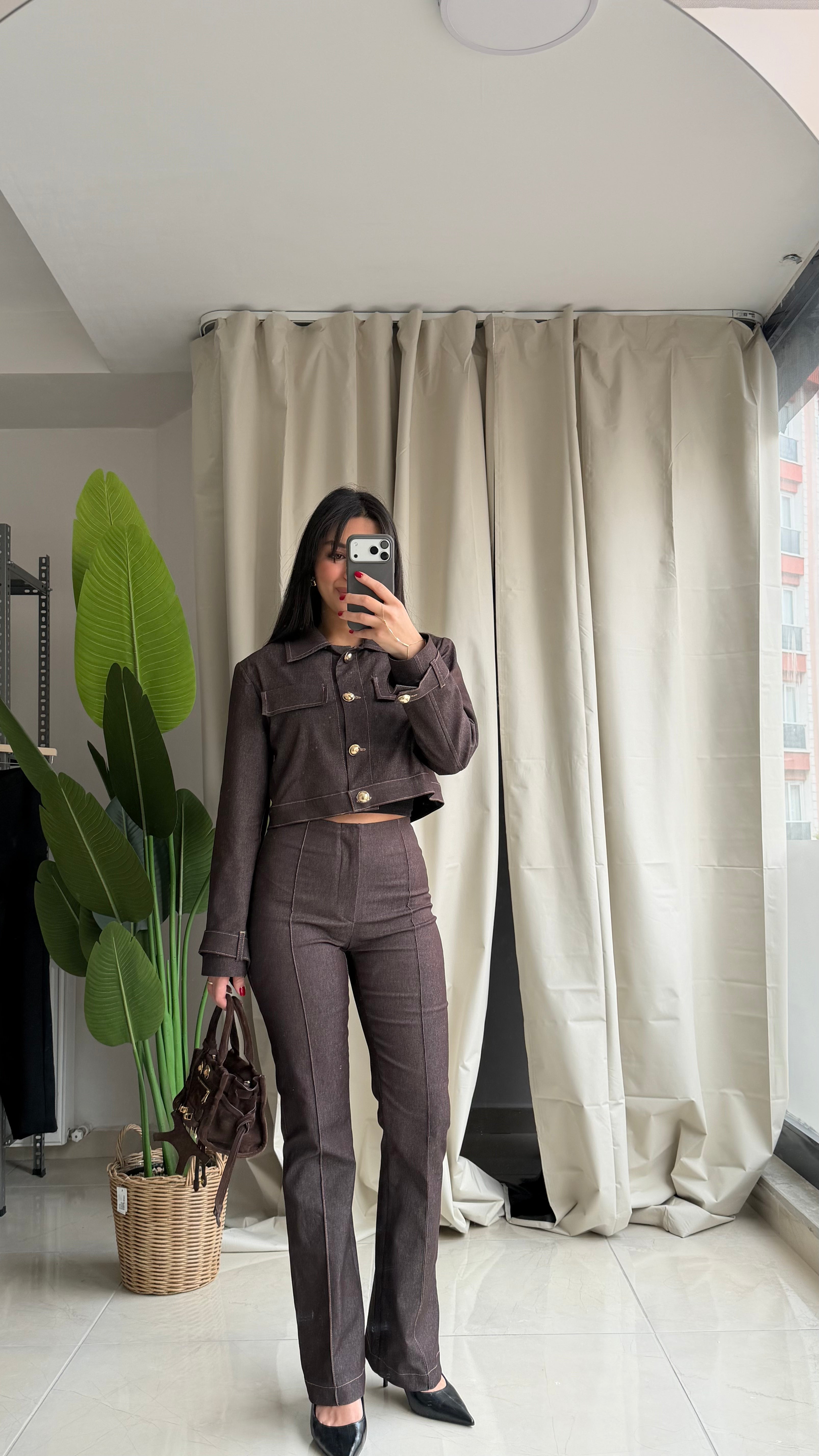 Kahverengi Denim Takım