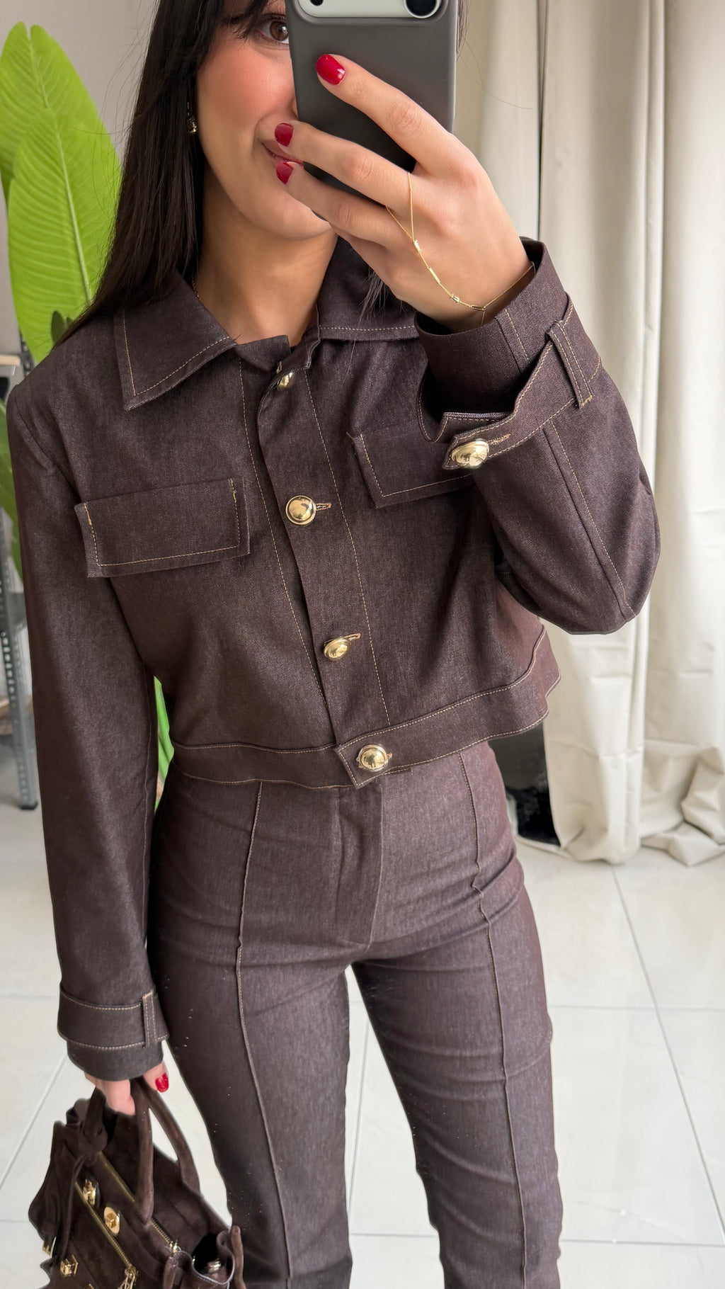 Kahverengi Denim Takım