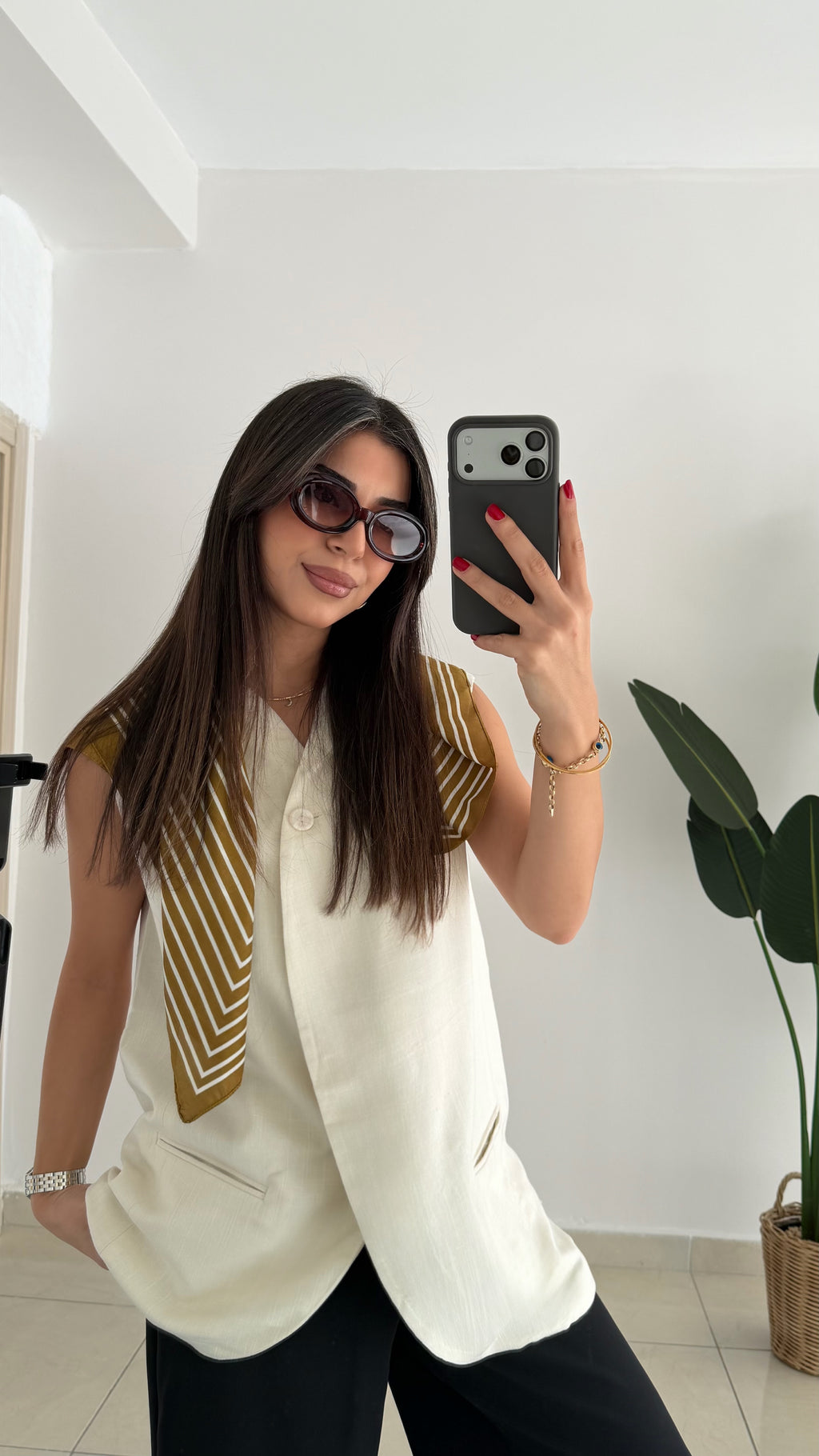 Kruvaze Düğmeli Keten Yelek