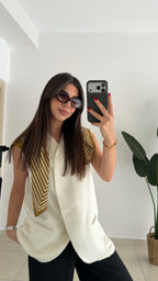 Kruvaze Düğmeli Keten Yelek