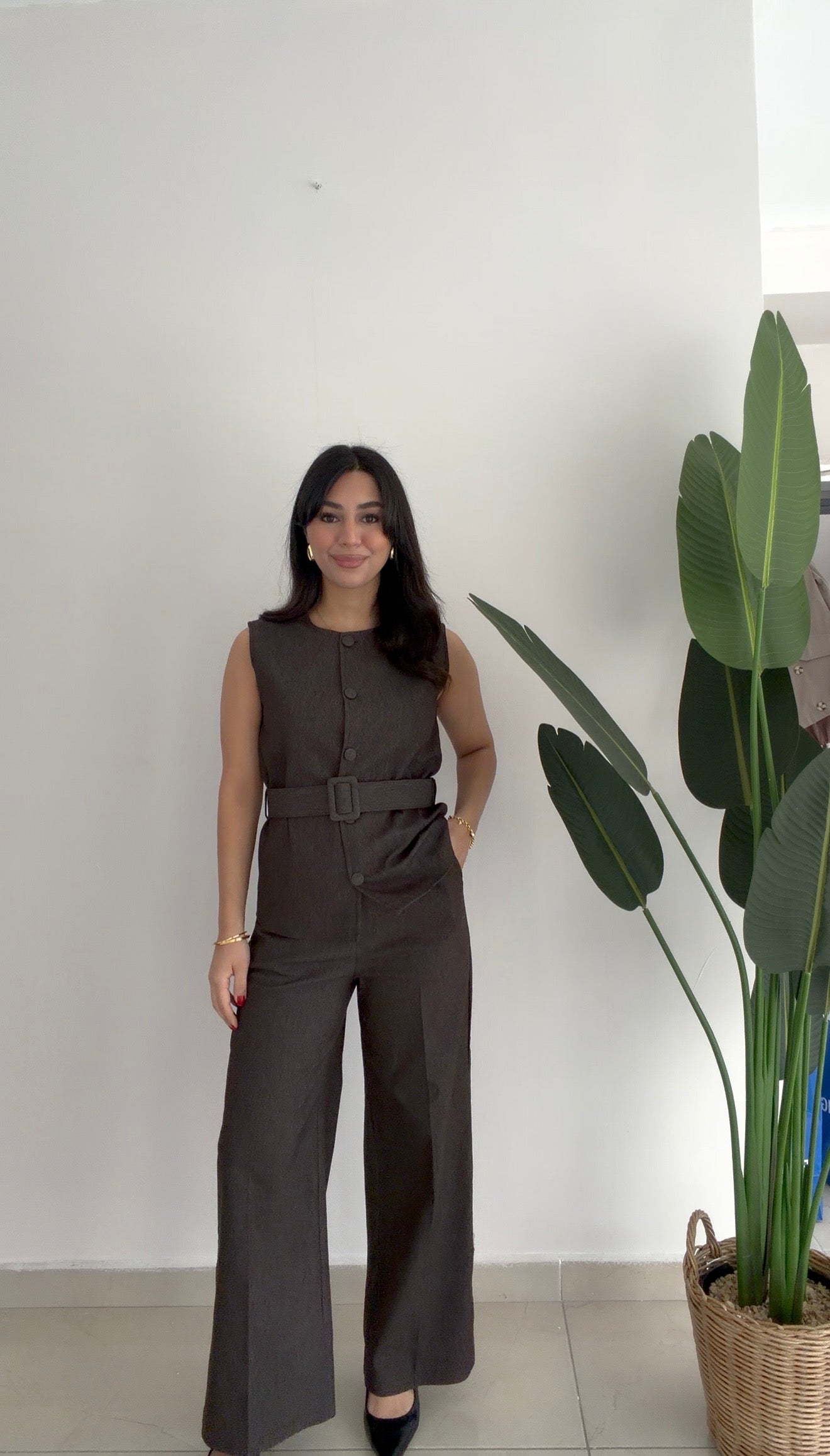 Kahverengi Kemerli Yelek Pantolon Takım