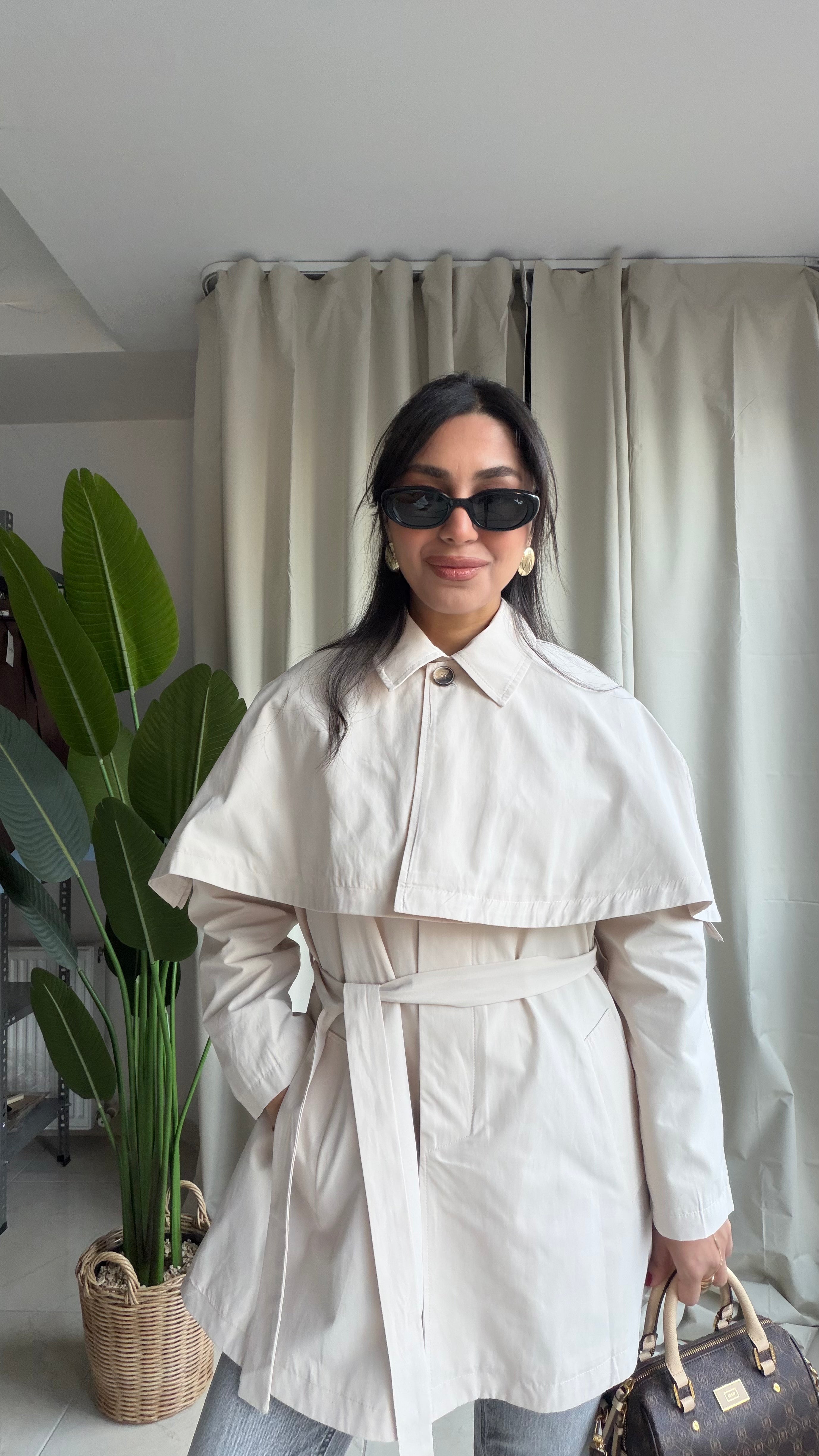 Pelerinli Kuşaklı Trençkot