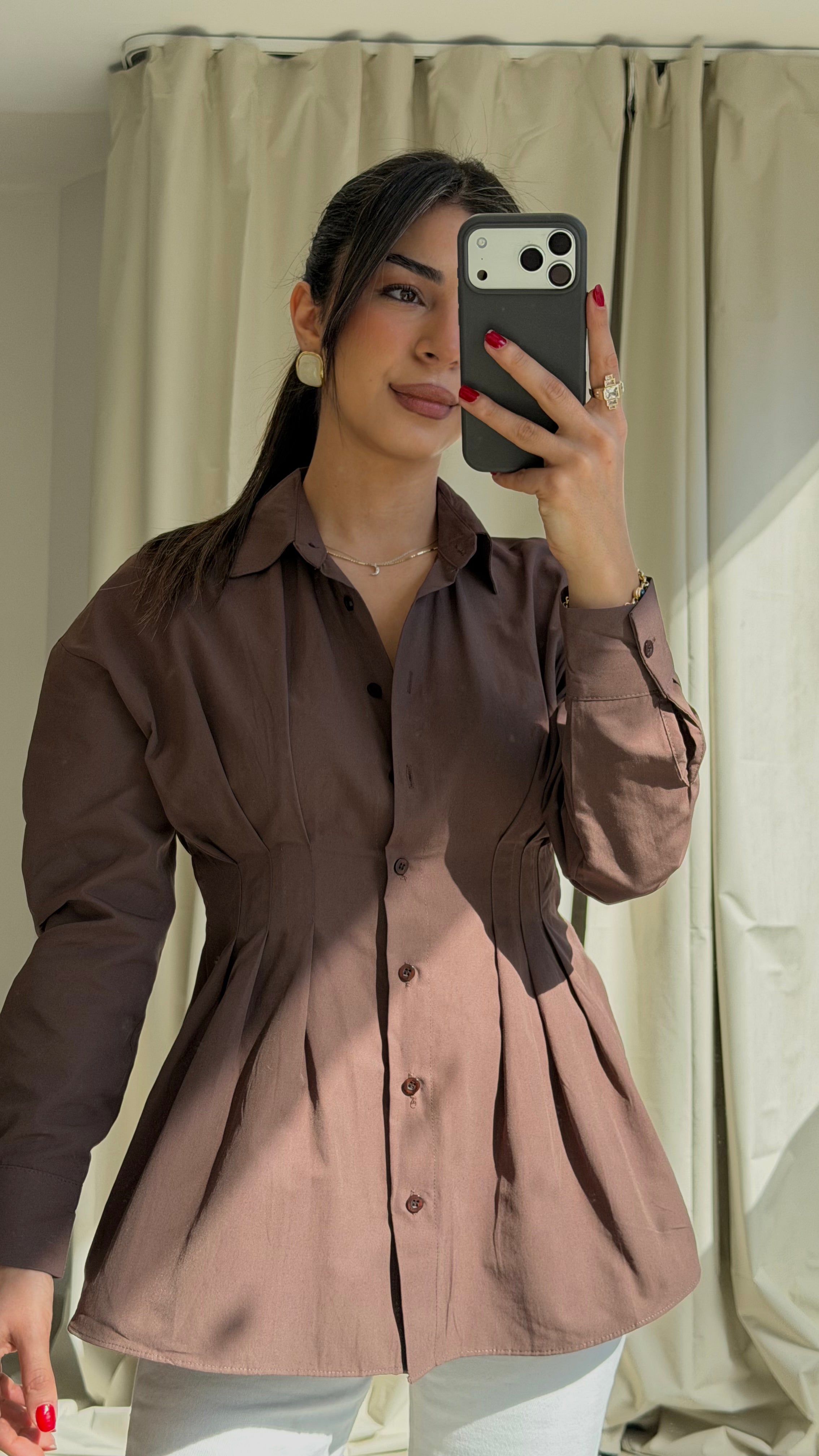 Pileli Kahverengi Gömlek