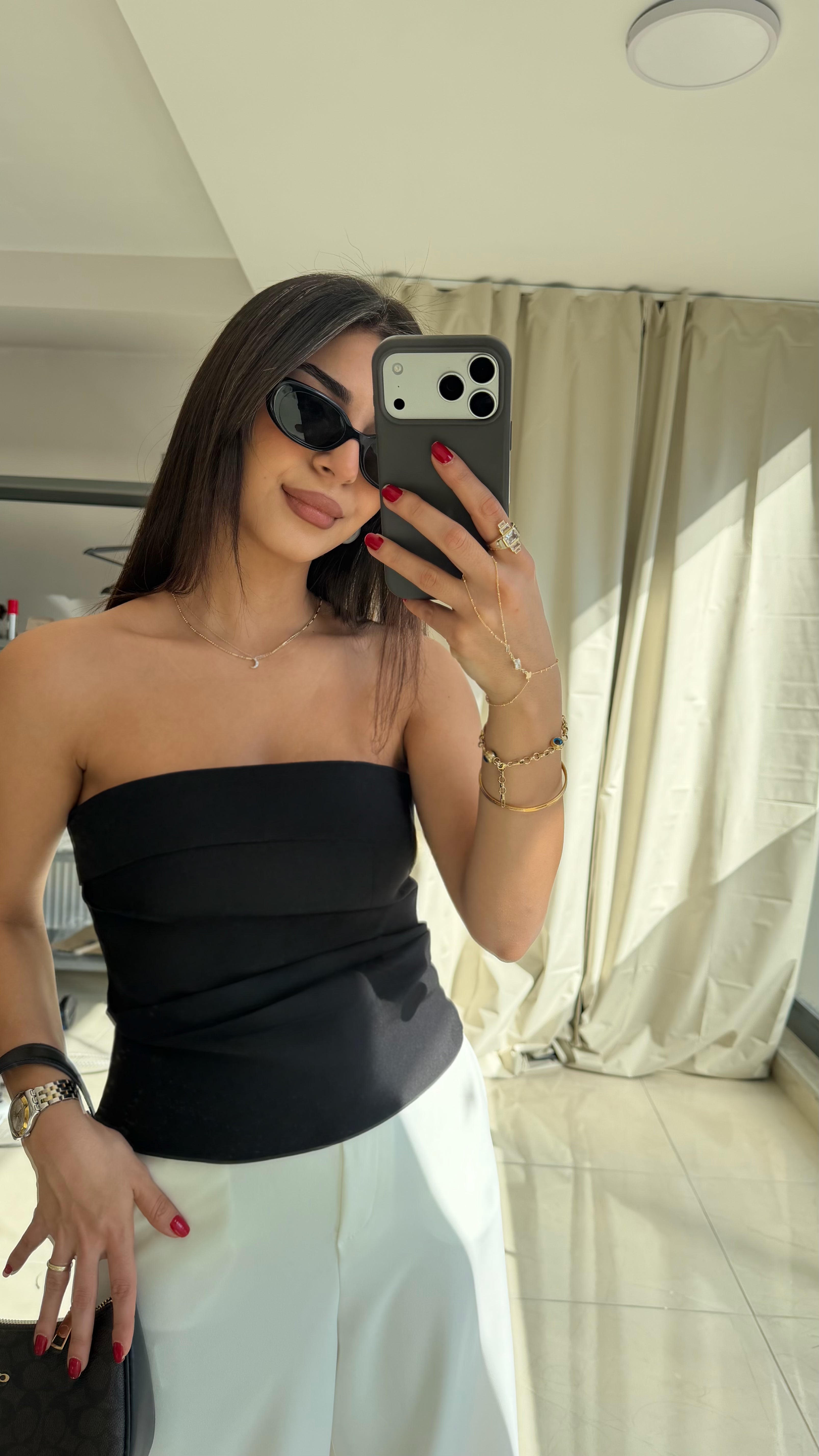 Siyah Drapeli Straplez Büstiyer