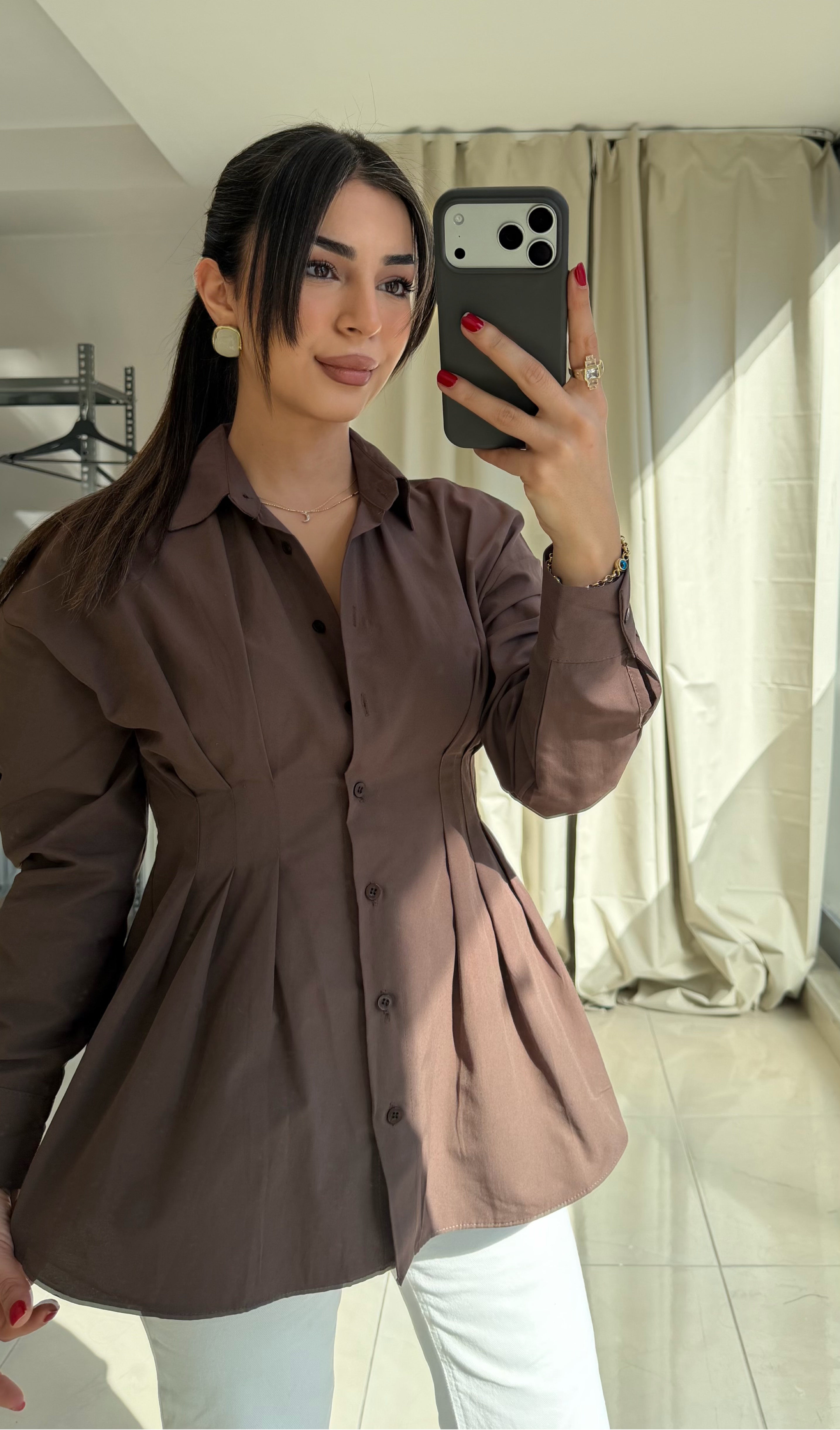 Pileli Kahverengi Gömlek