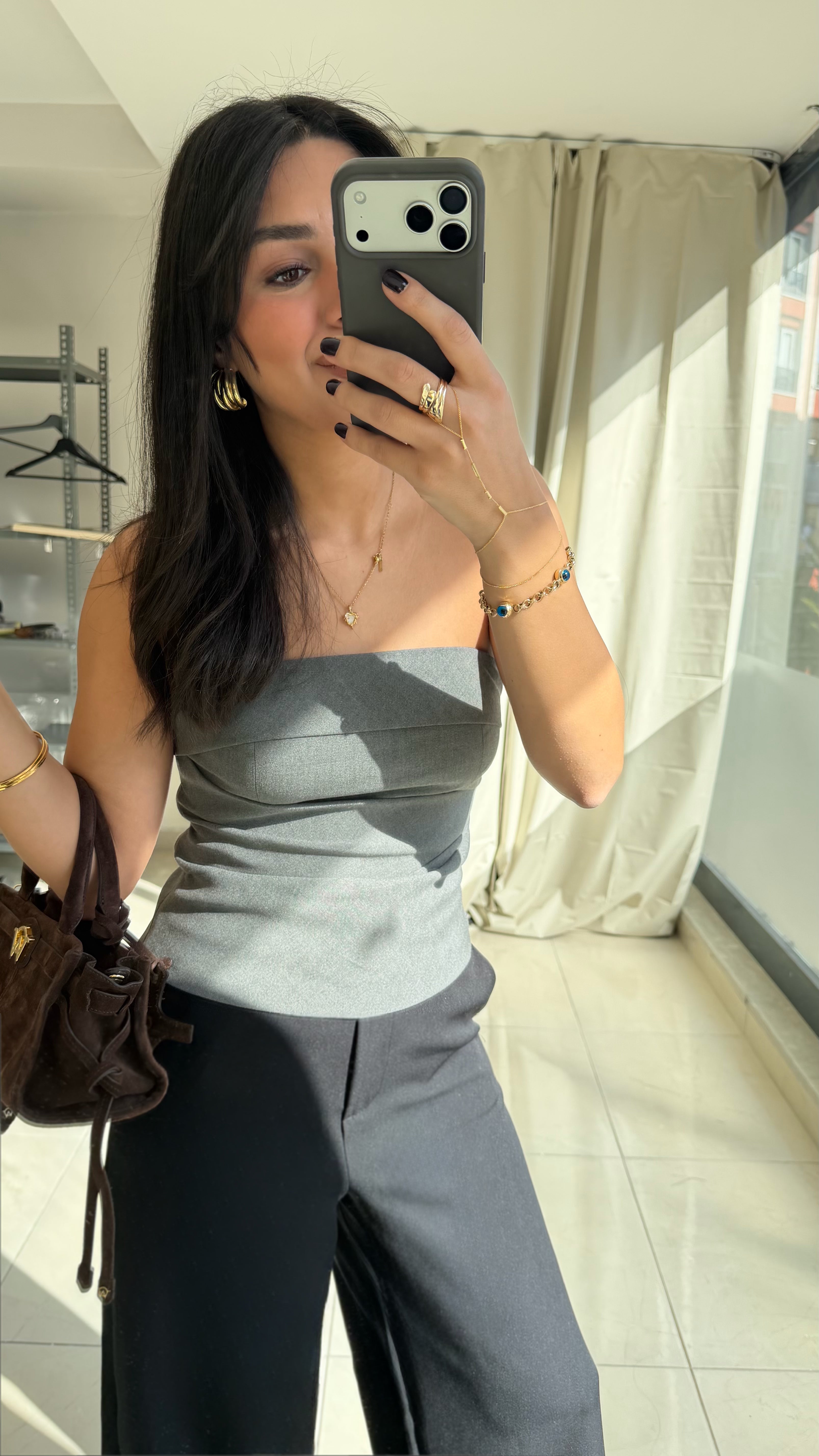 Gri Drapeli Straplez Büstiyer