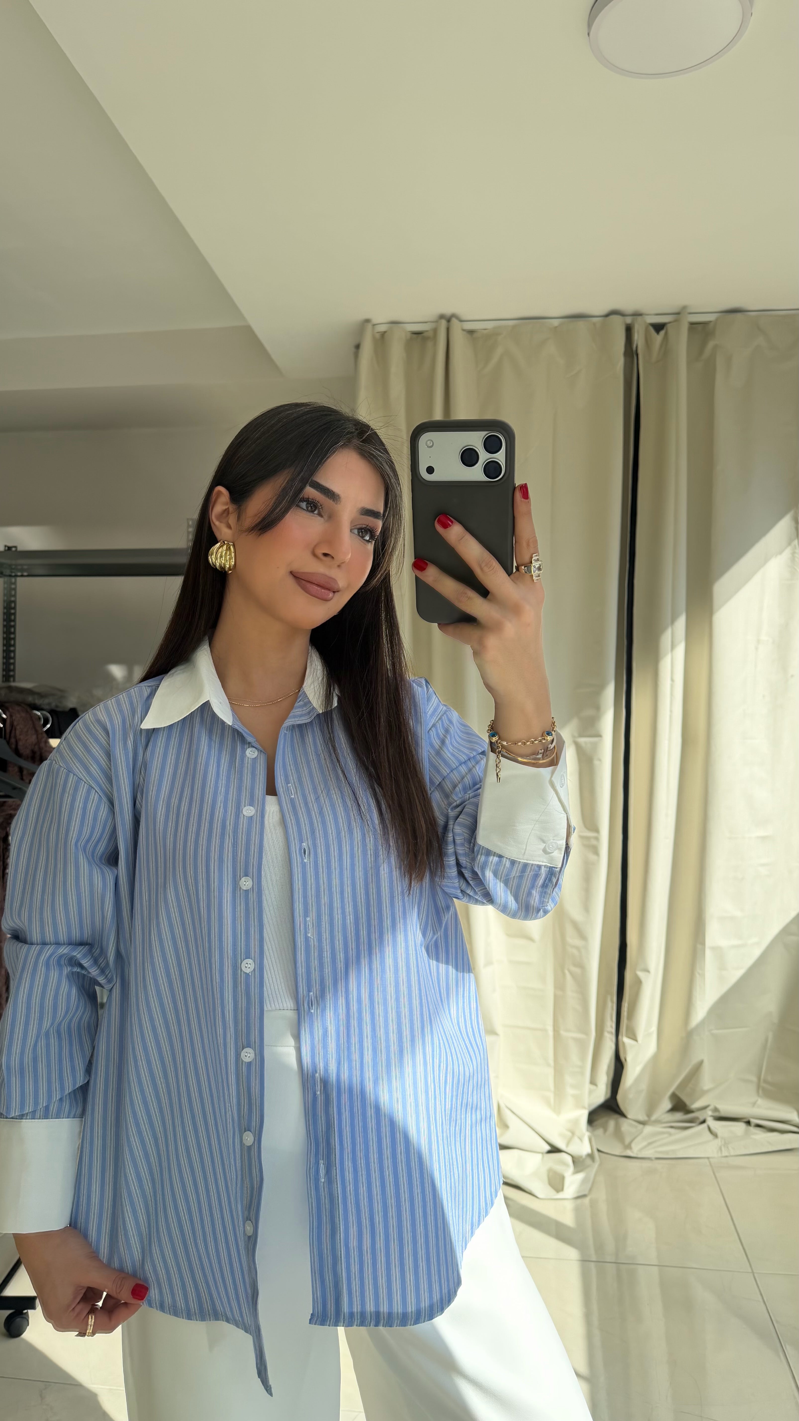 Mavi Beyaz çizgili Gömlek