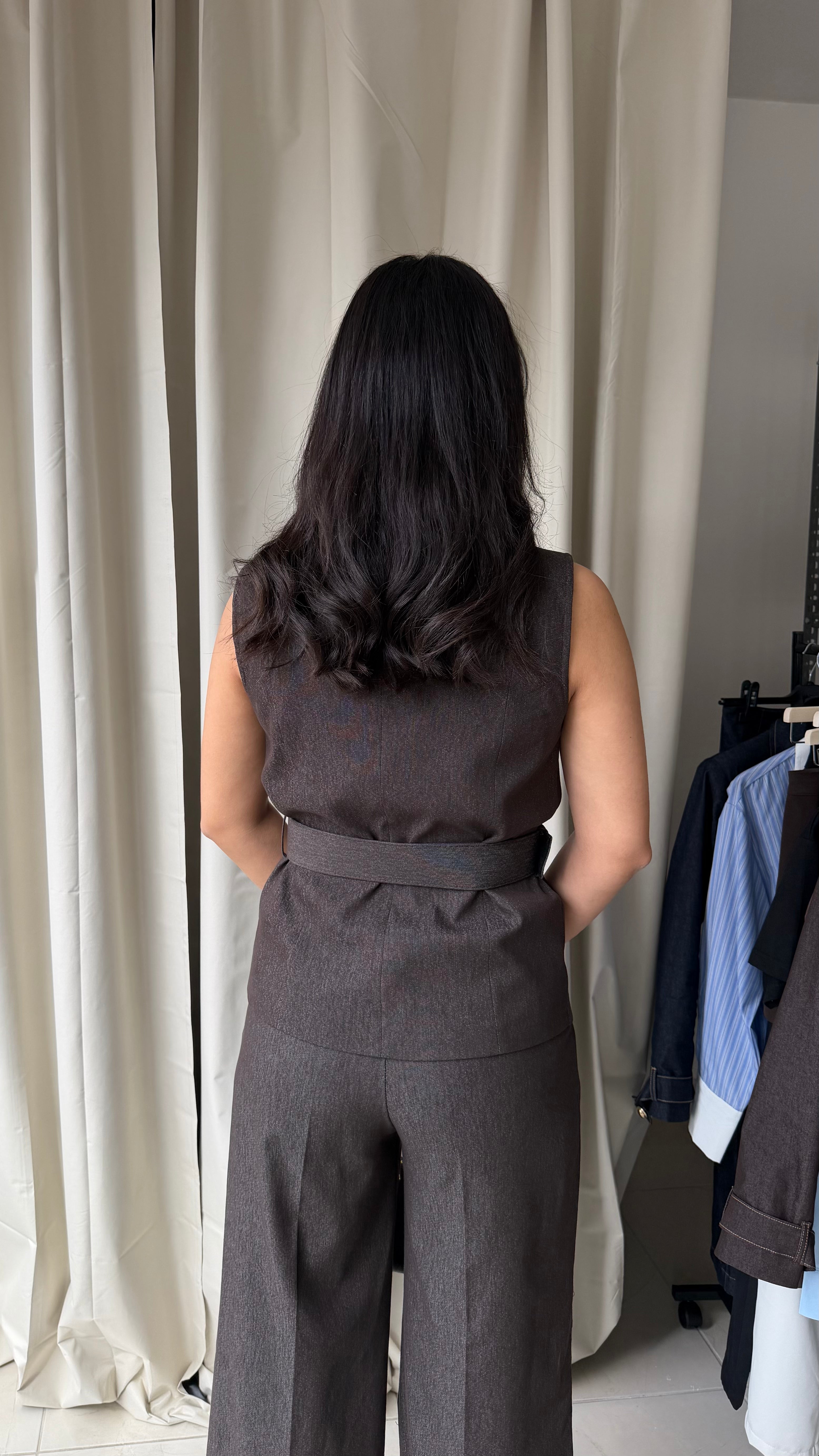 Kahverengi Kemerli Yelek Pantolon Takım