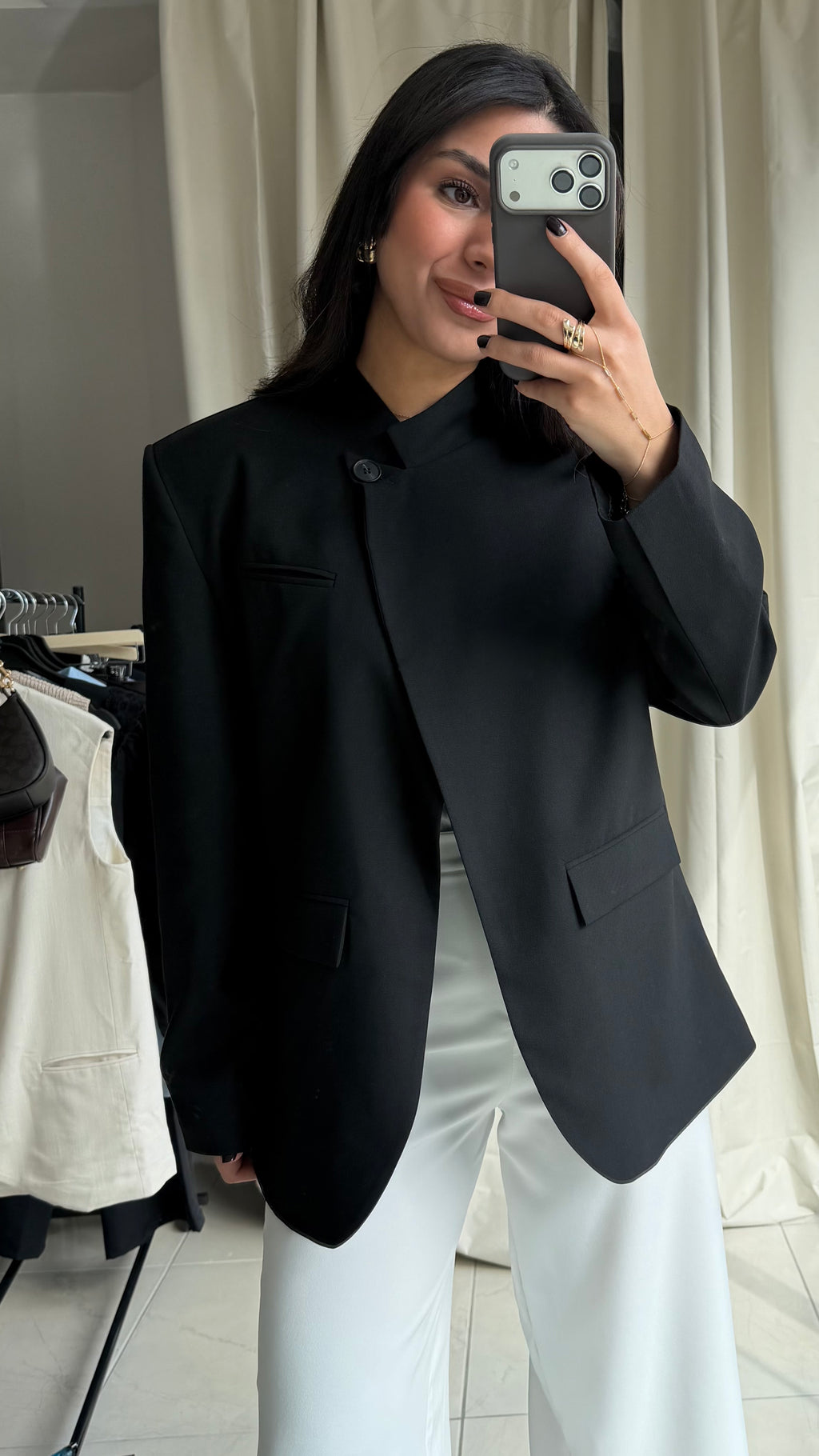 Siyah Tek Düğmeli Blazer Ceket