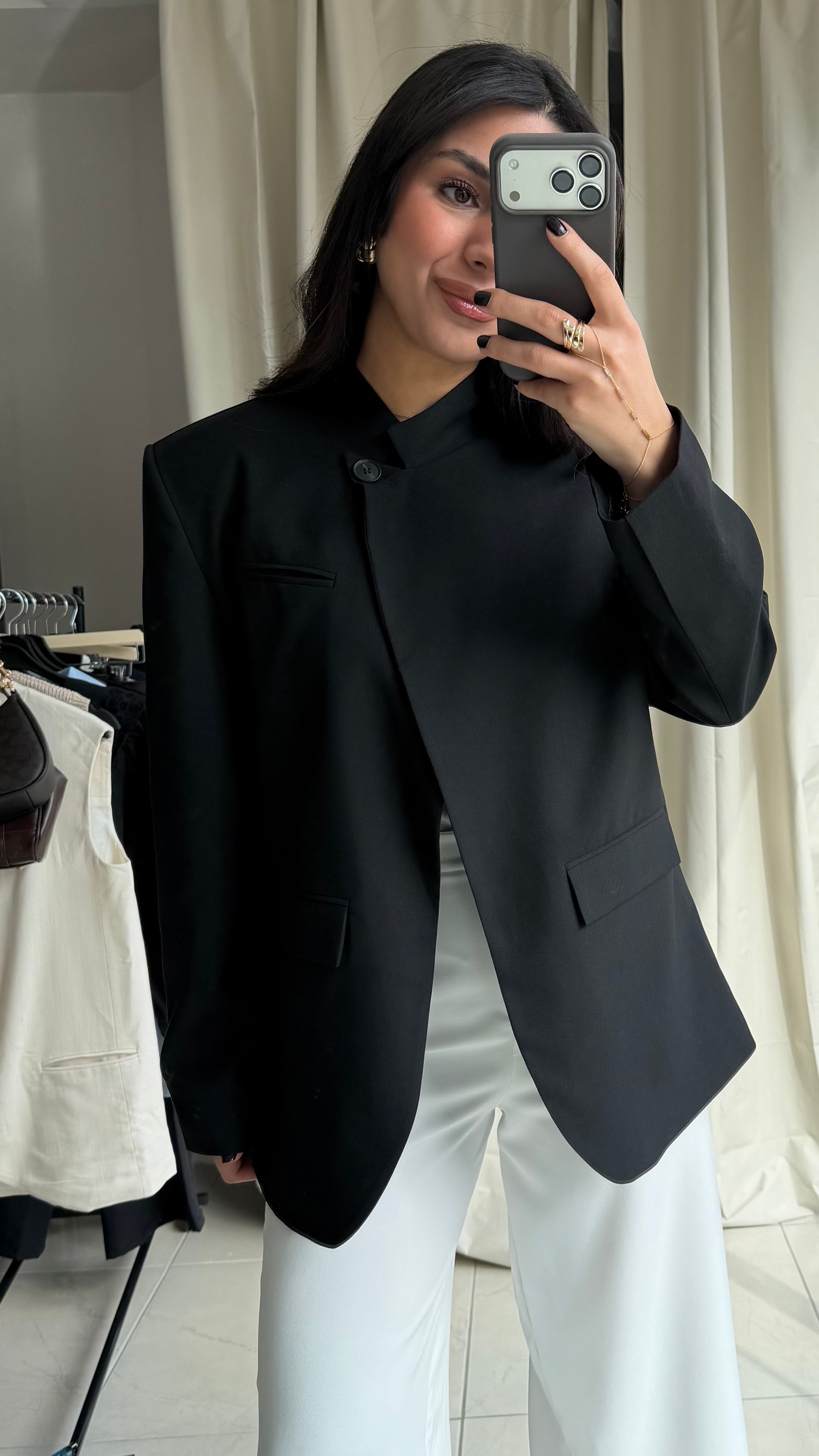Siyah Tek Düğmeli Blazer Ceket