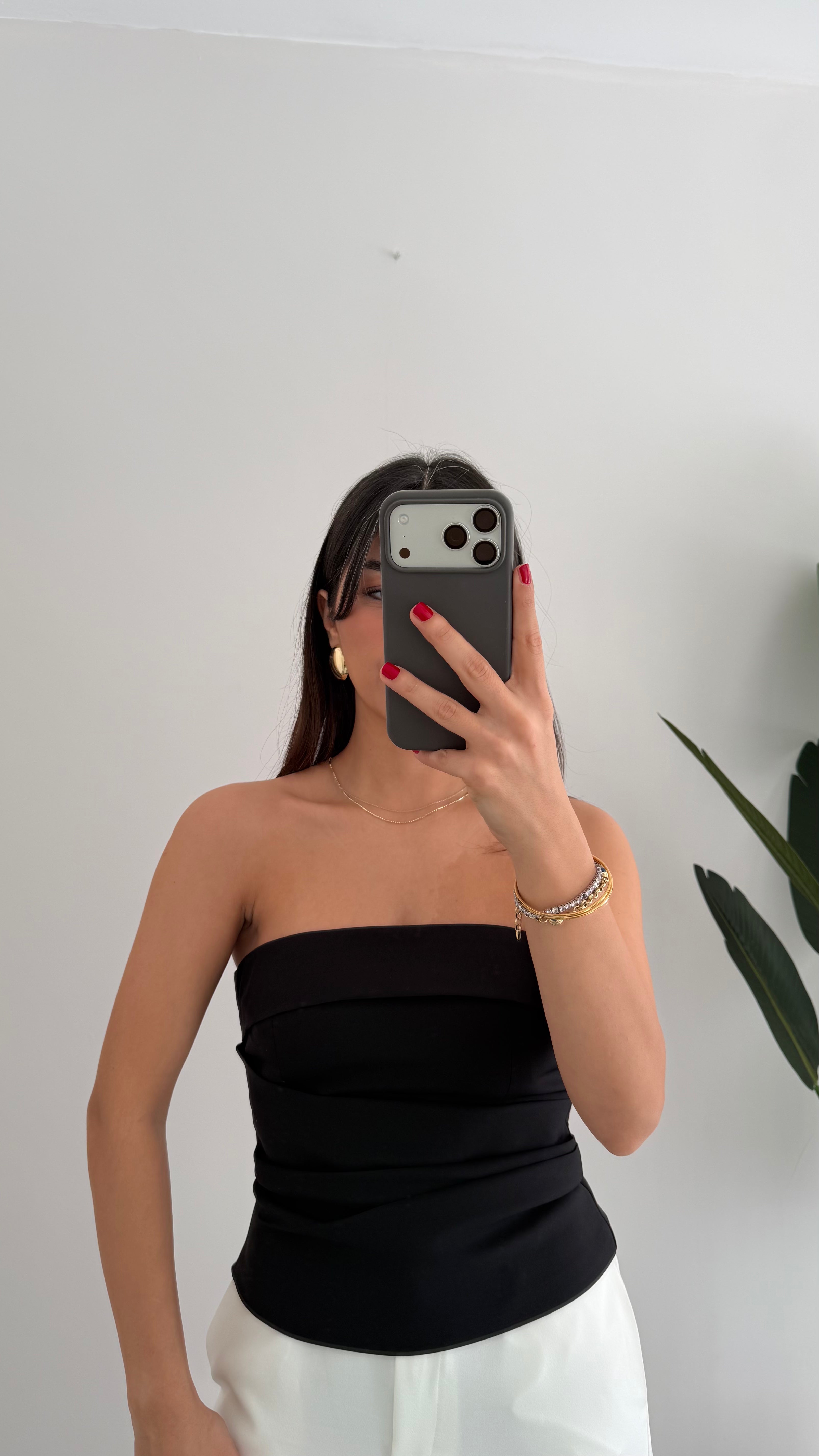 Siyah Drapeli Straplez Büstiyer