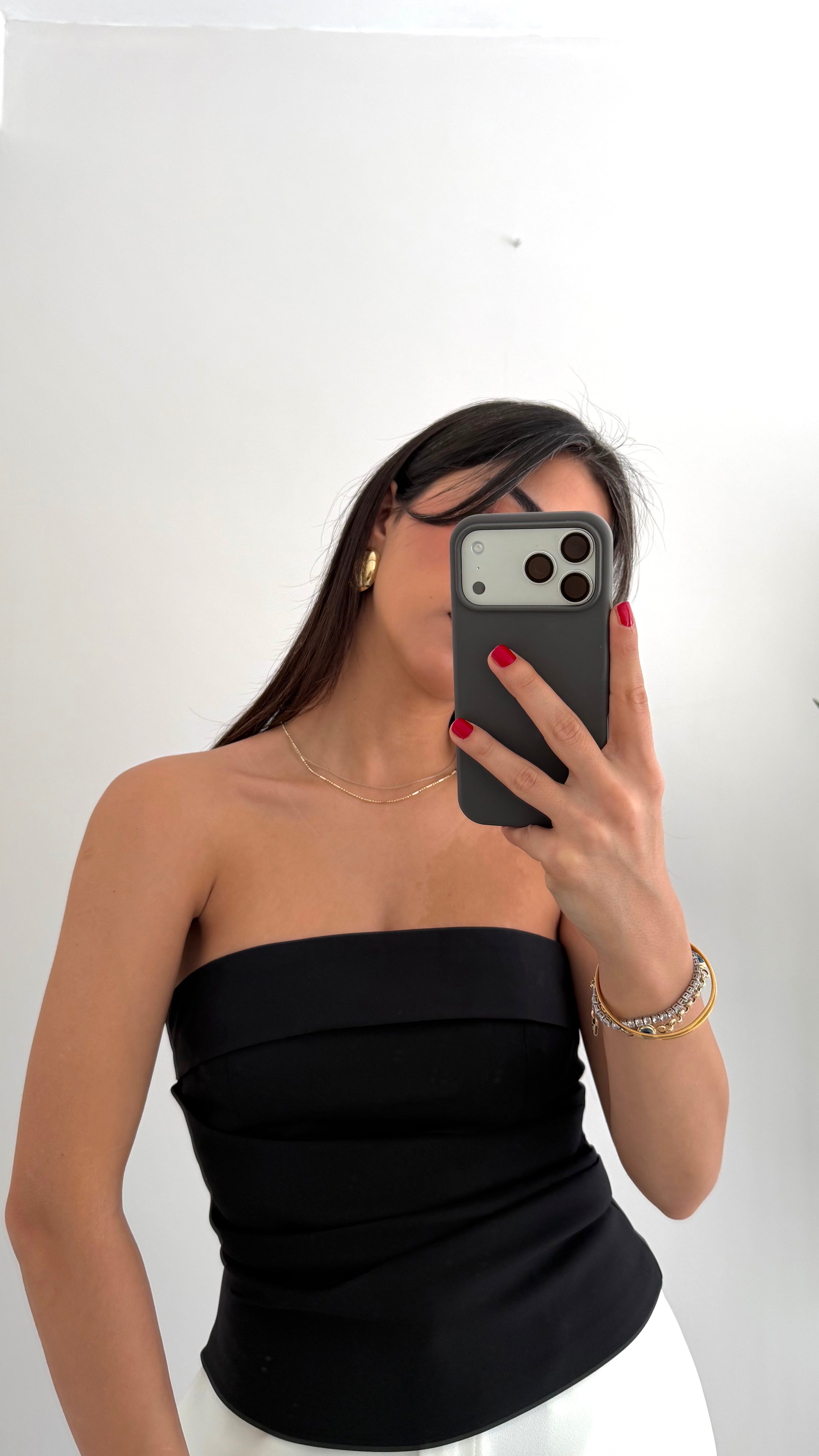 Siyah Drapeli Straplez Büstiyer