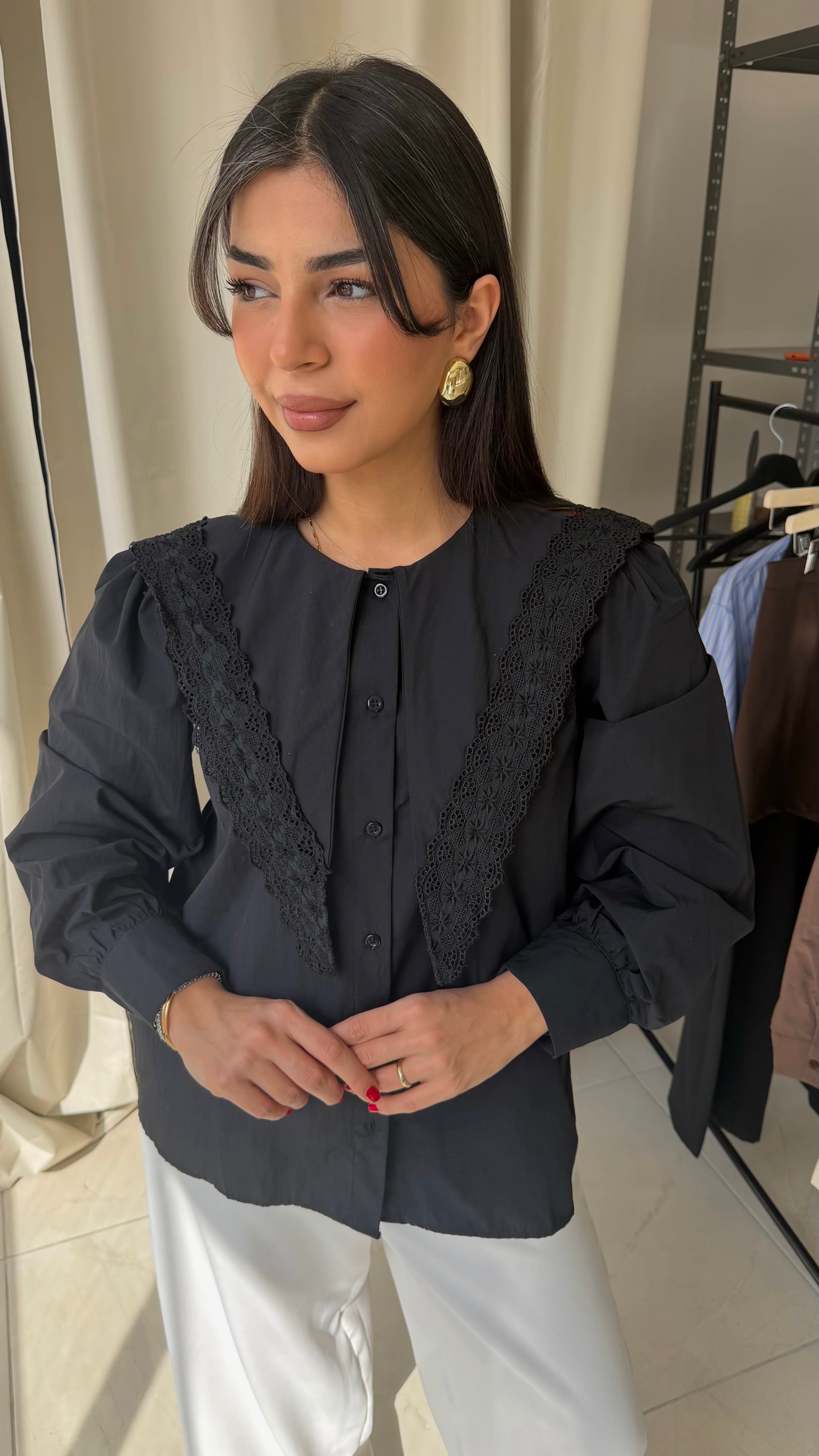 Siyah Vintage Şal Yaka Gömlek