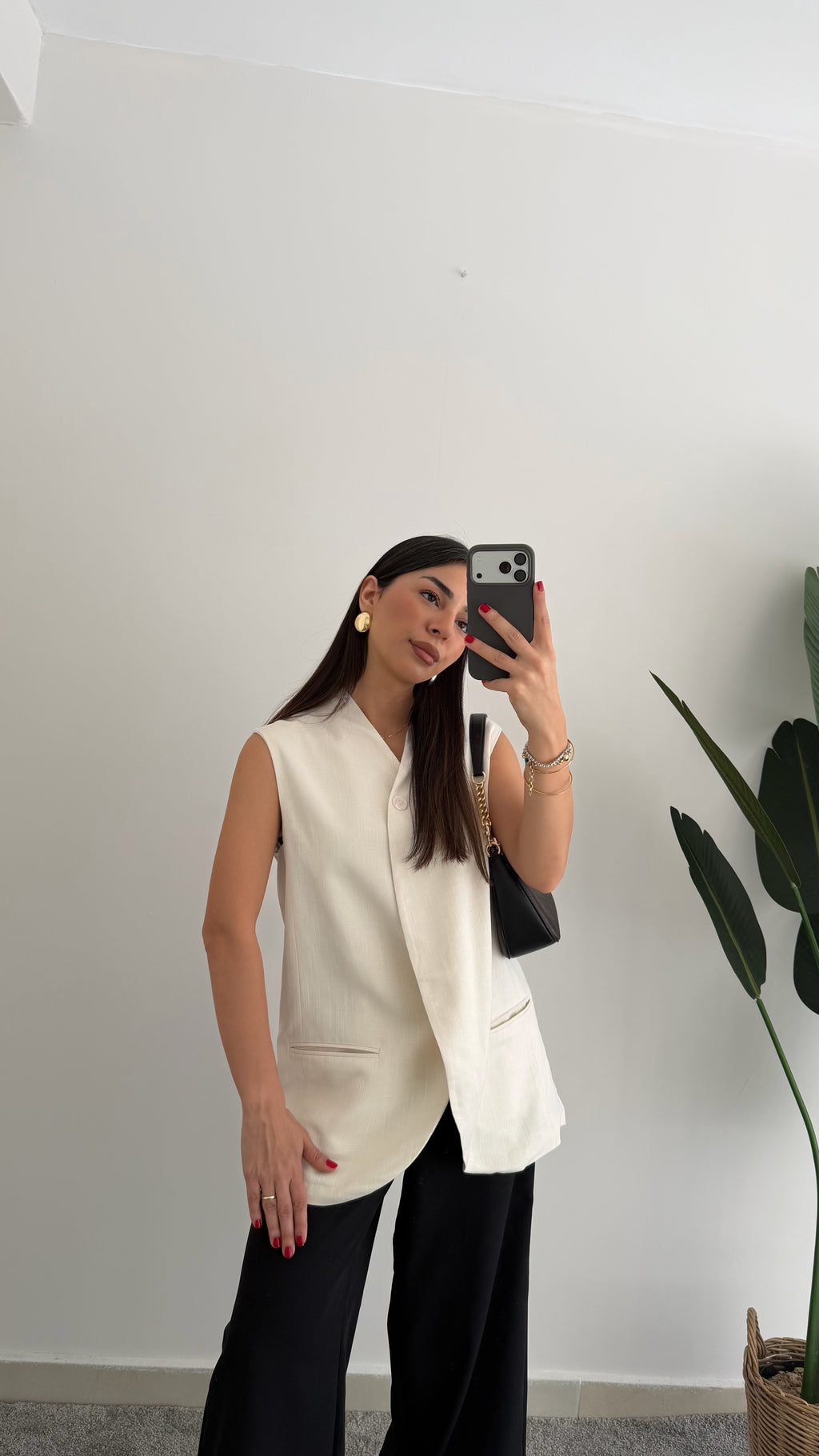 Kruvaze Düğmeli Keten Yelek