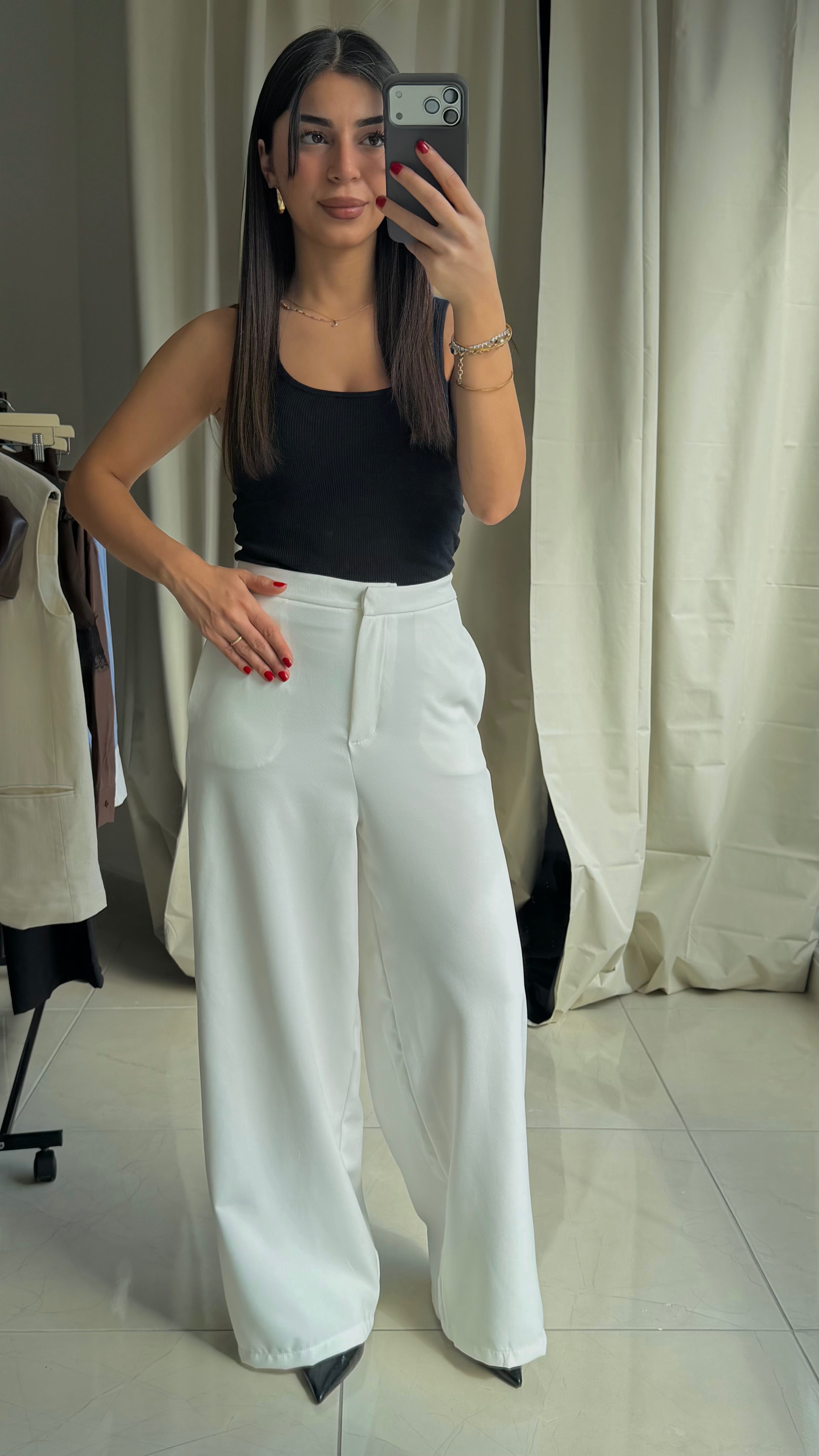 Beyaz Palazzo Pantolon