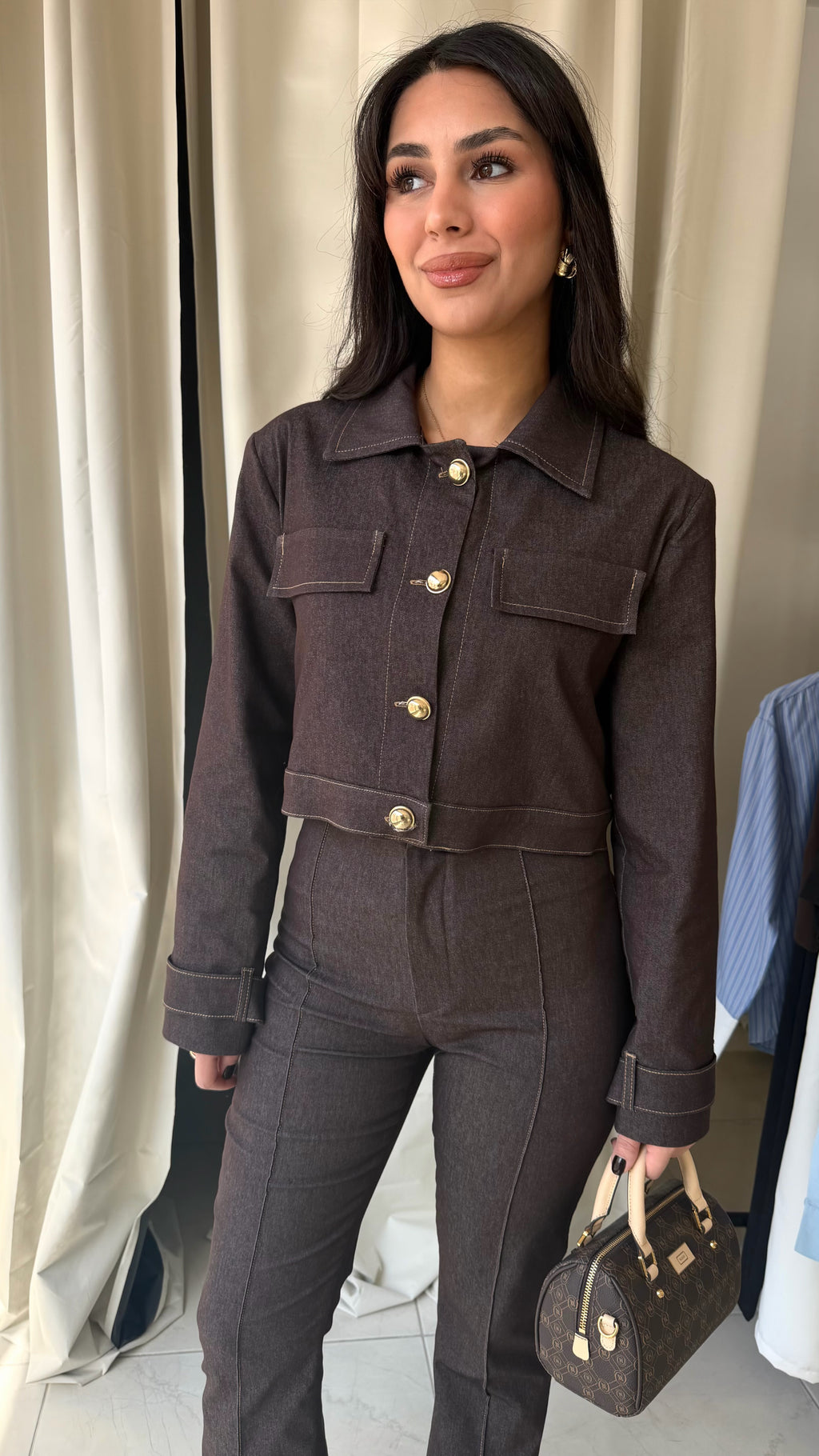 Kahverengi Denim Takım