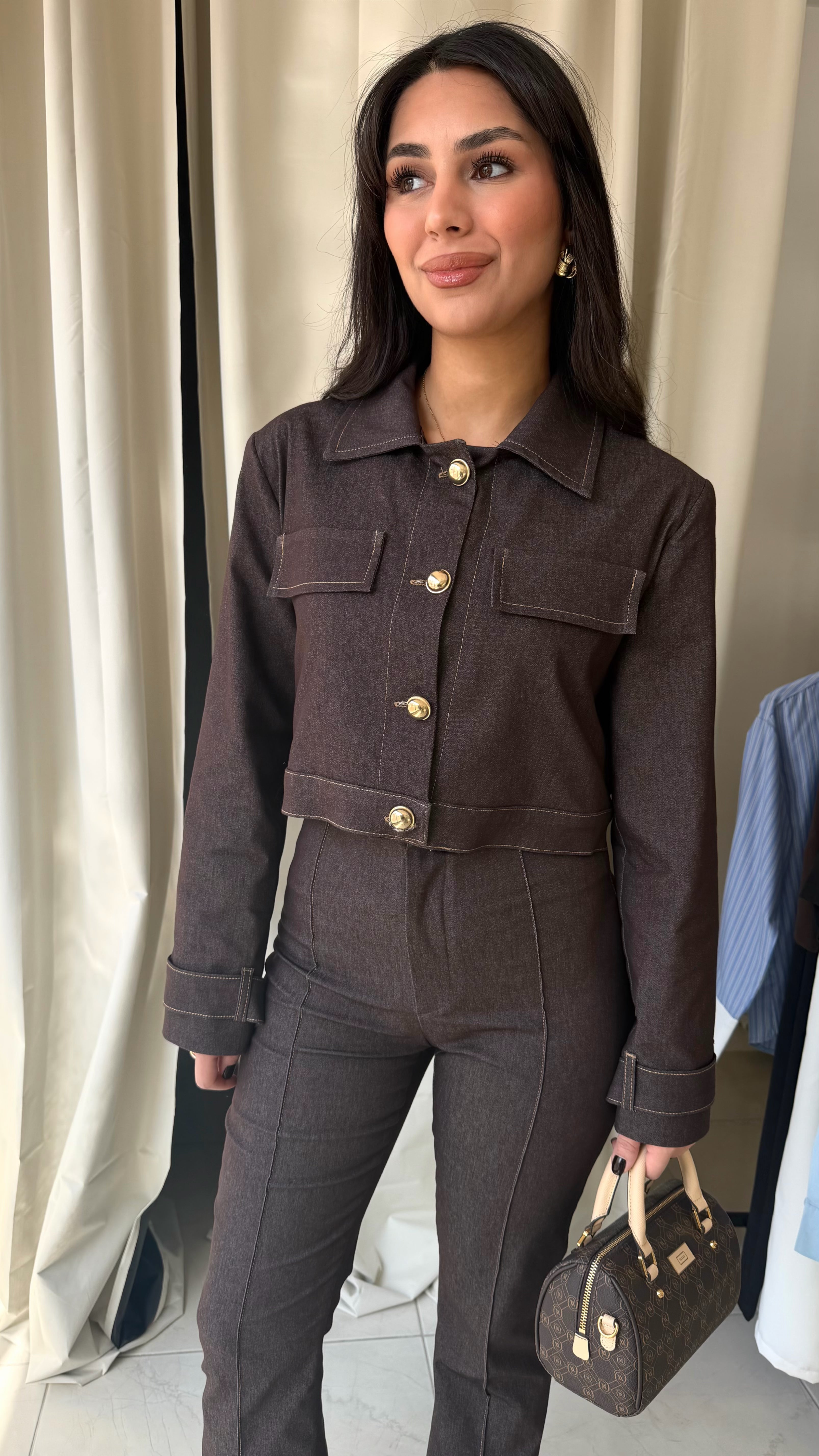 Kahverengi Denim Takım