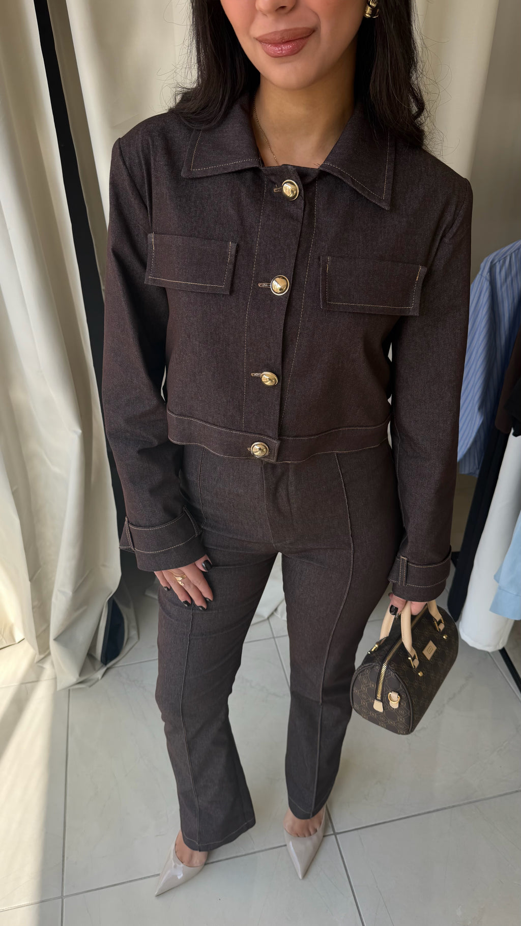 Kahverengi Denim Takım