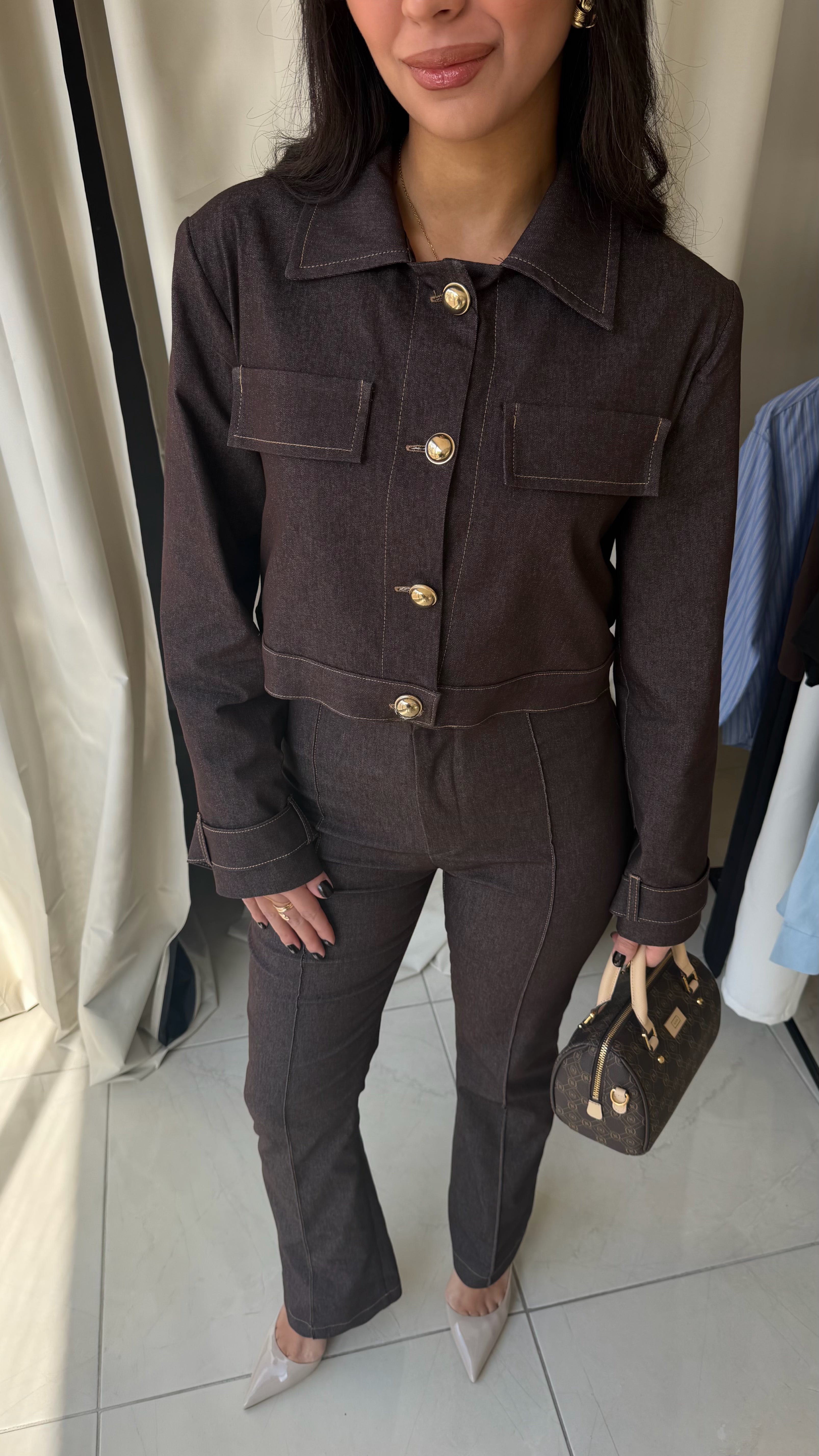 Kahverengi Denim Takım