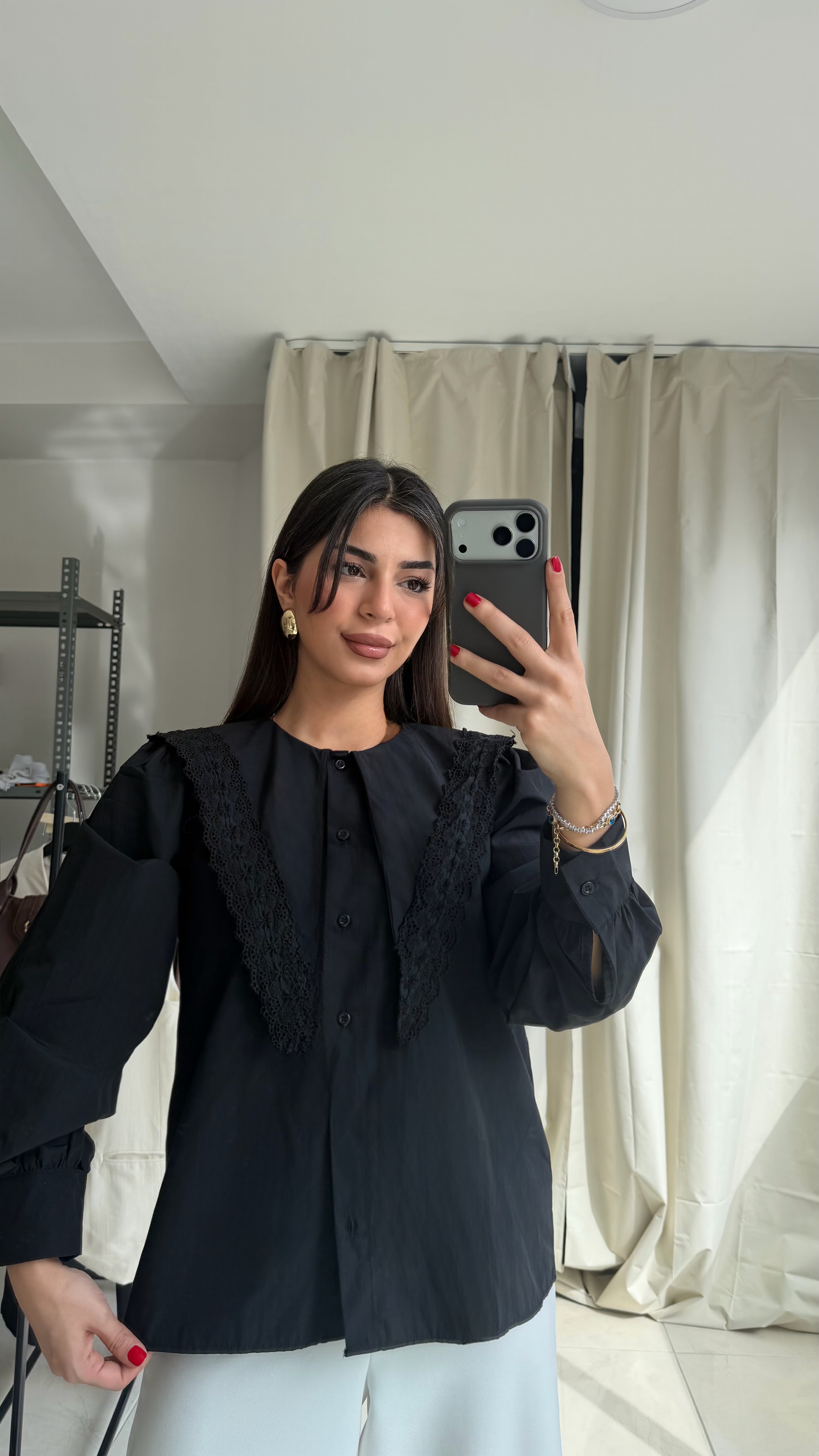 Siyah Vintage Şal Yaka Gömlek