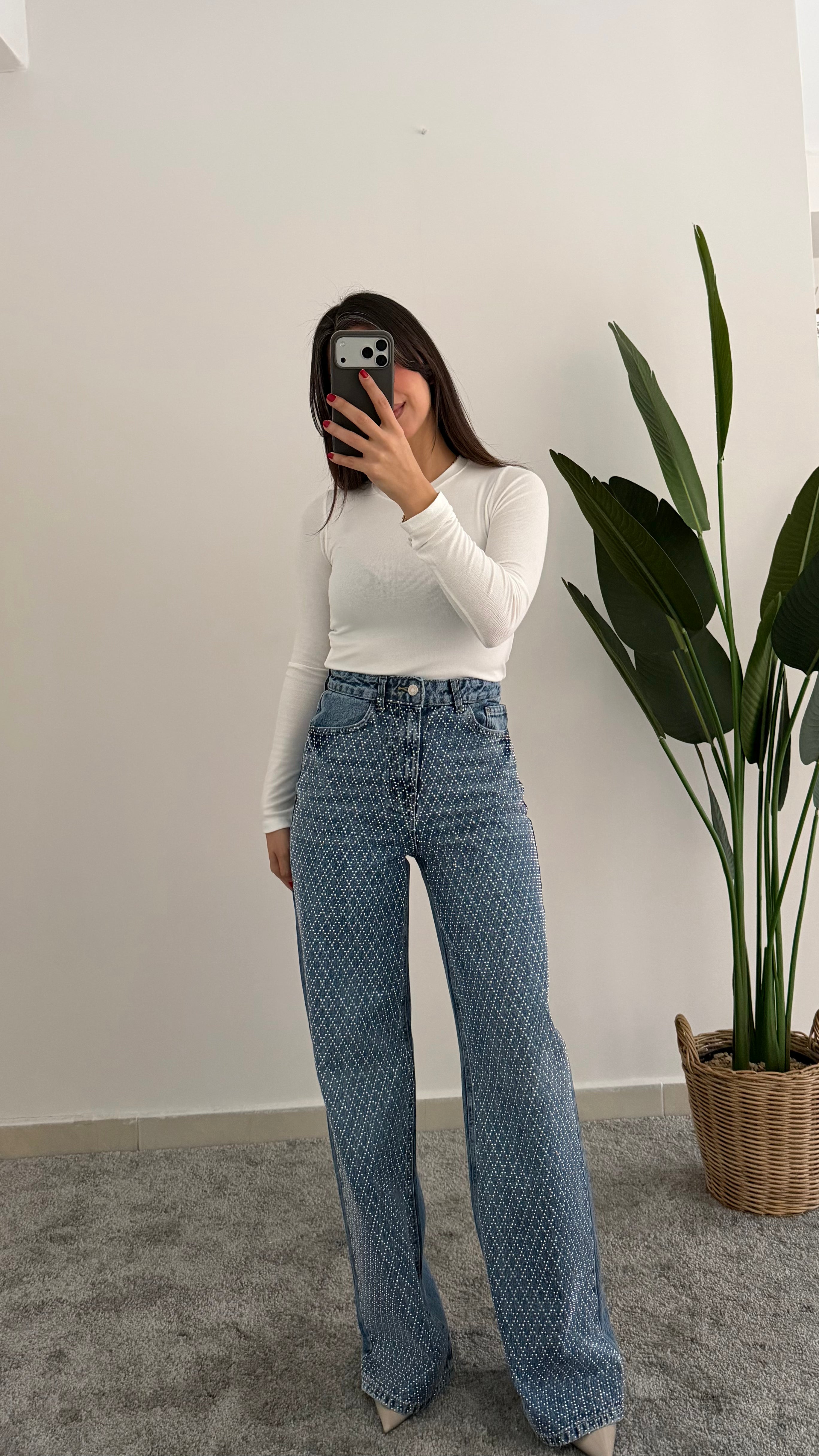 Taşlı Sık Baklava Desenli Jean