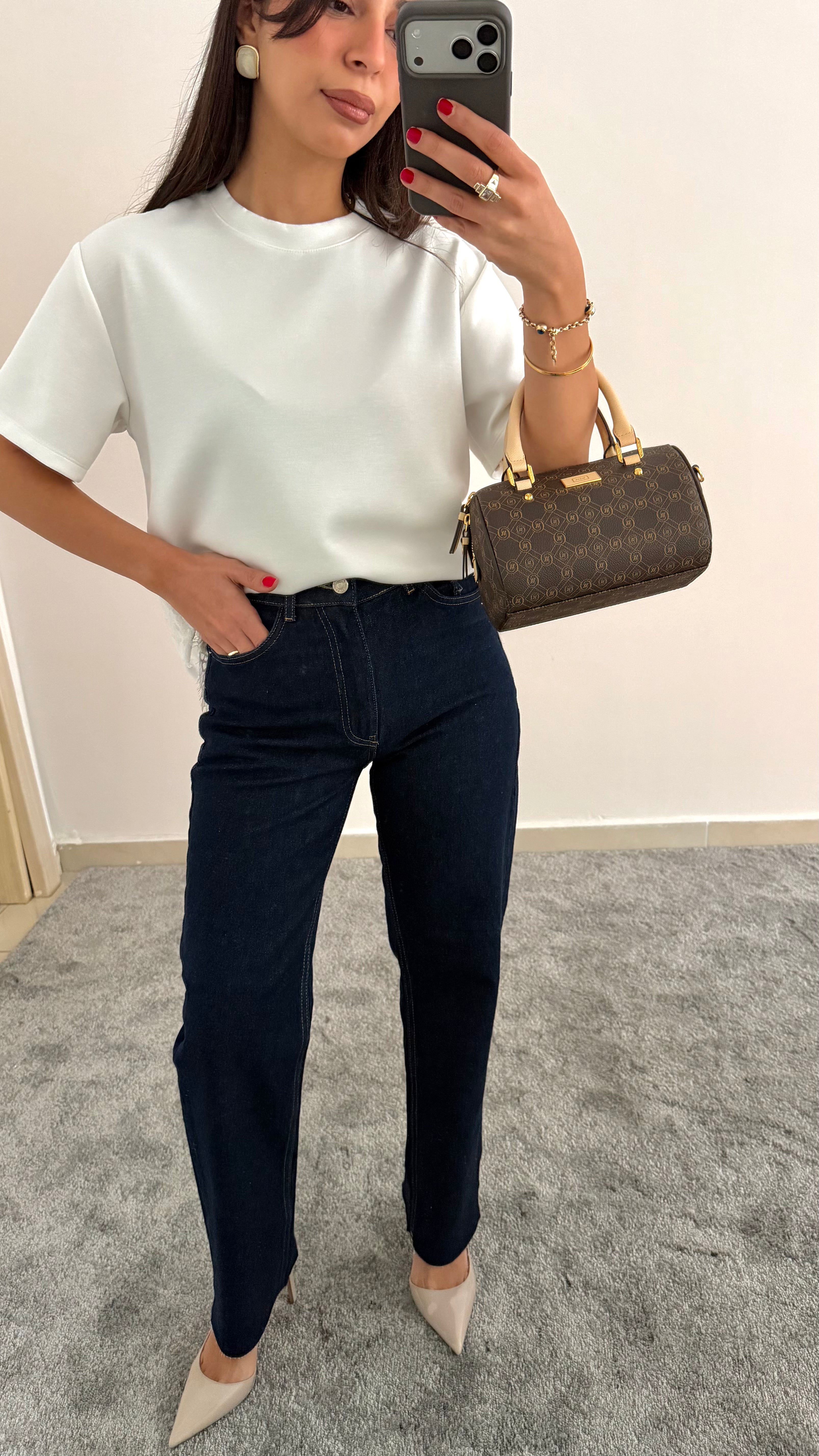 Lacivert Kesik Paça Straight Jean