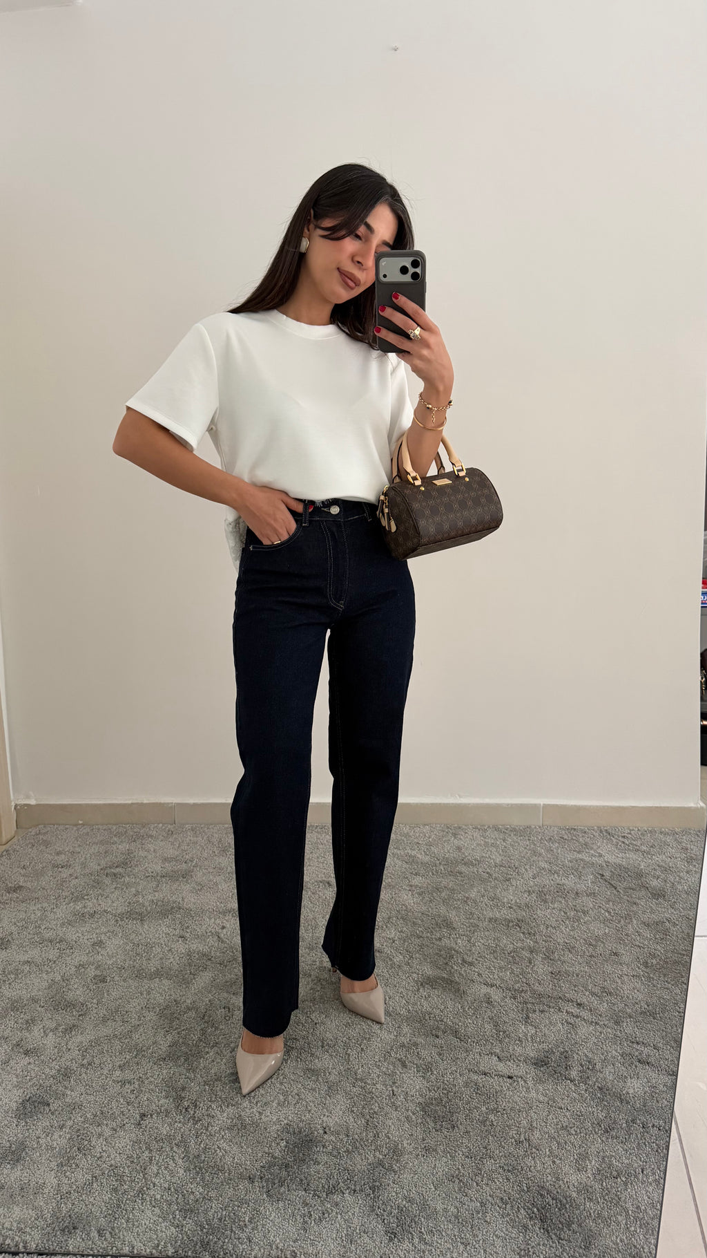 Lacivert Kesik Paça Straight Jean