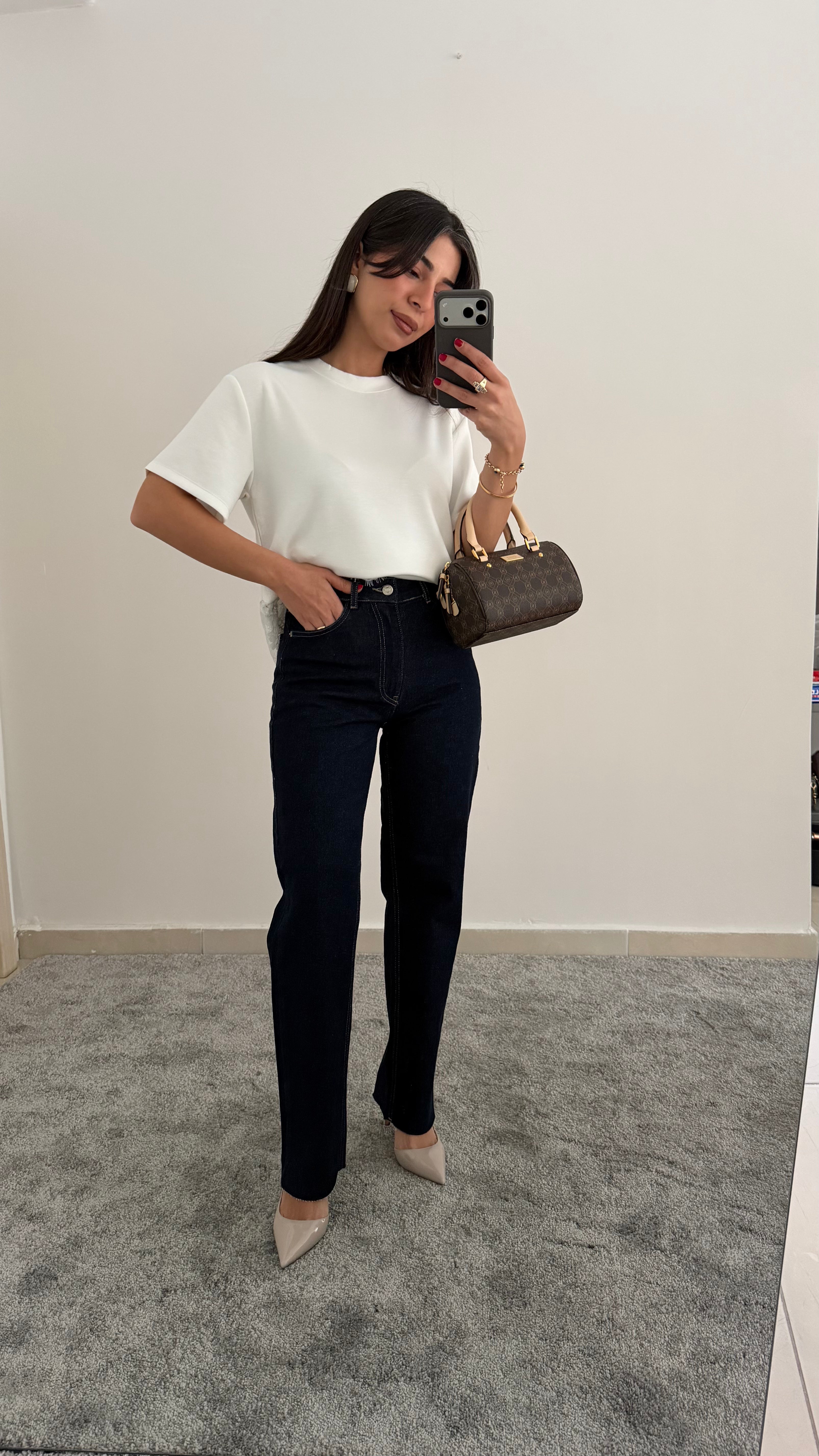 Lacivert Kesik Paça Straight Jean