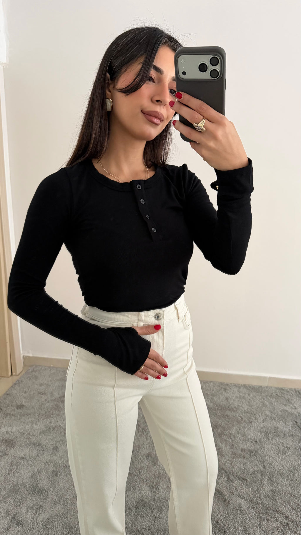 Beyaz Yüksel Bel Şerit Jean