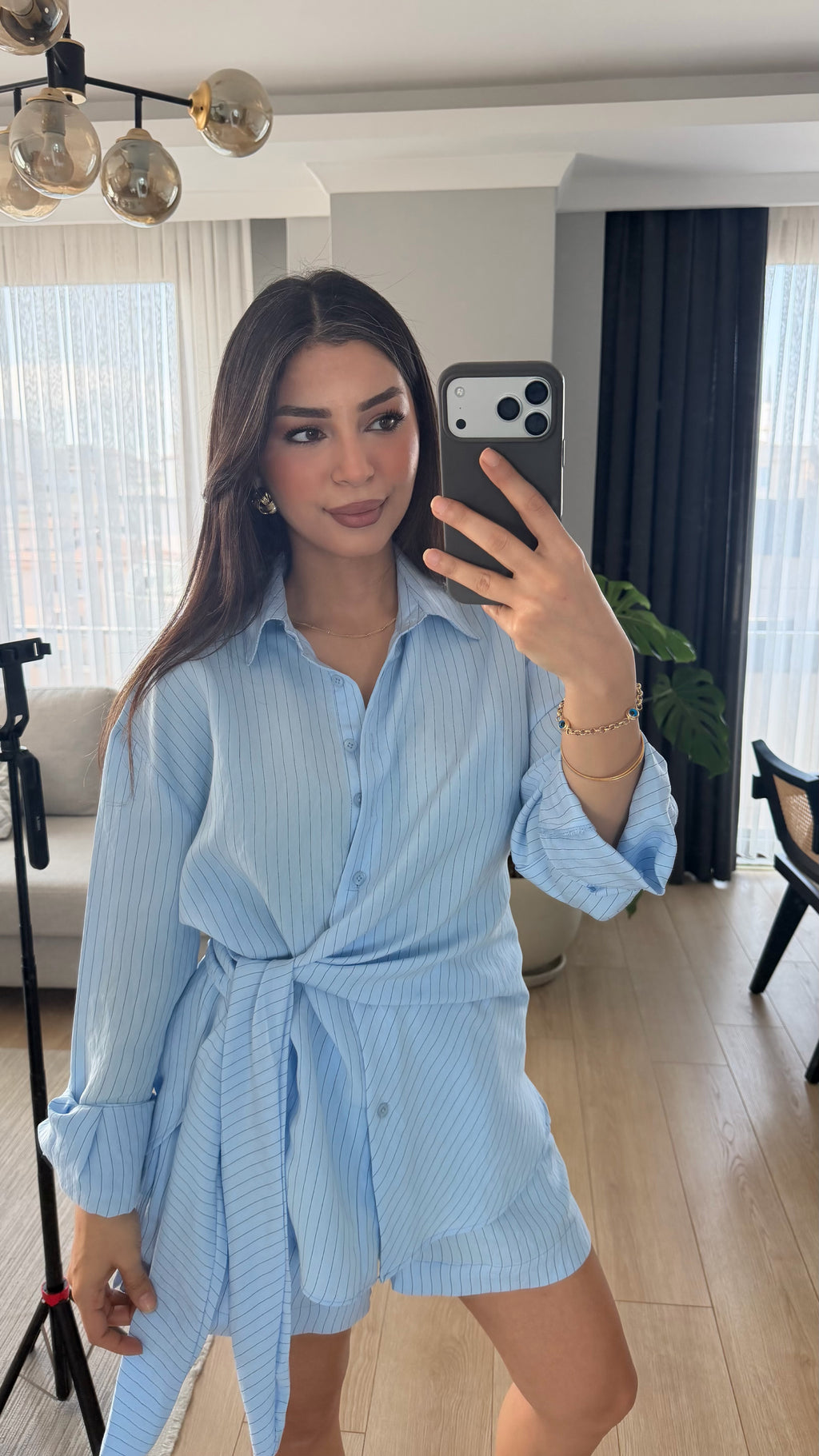 Bebe Mavi Modal Karışımlı Bağlamalı Gömlek
