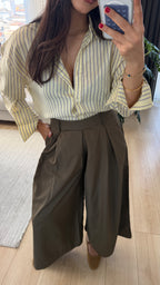 Haki Pileli Culotte Pantolon