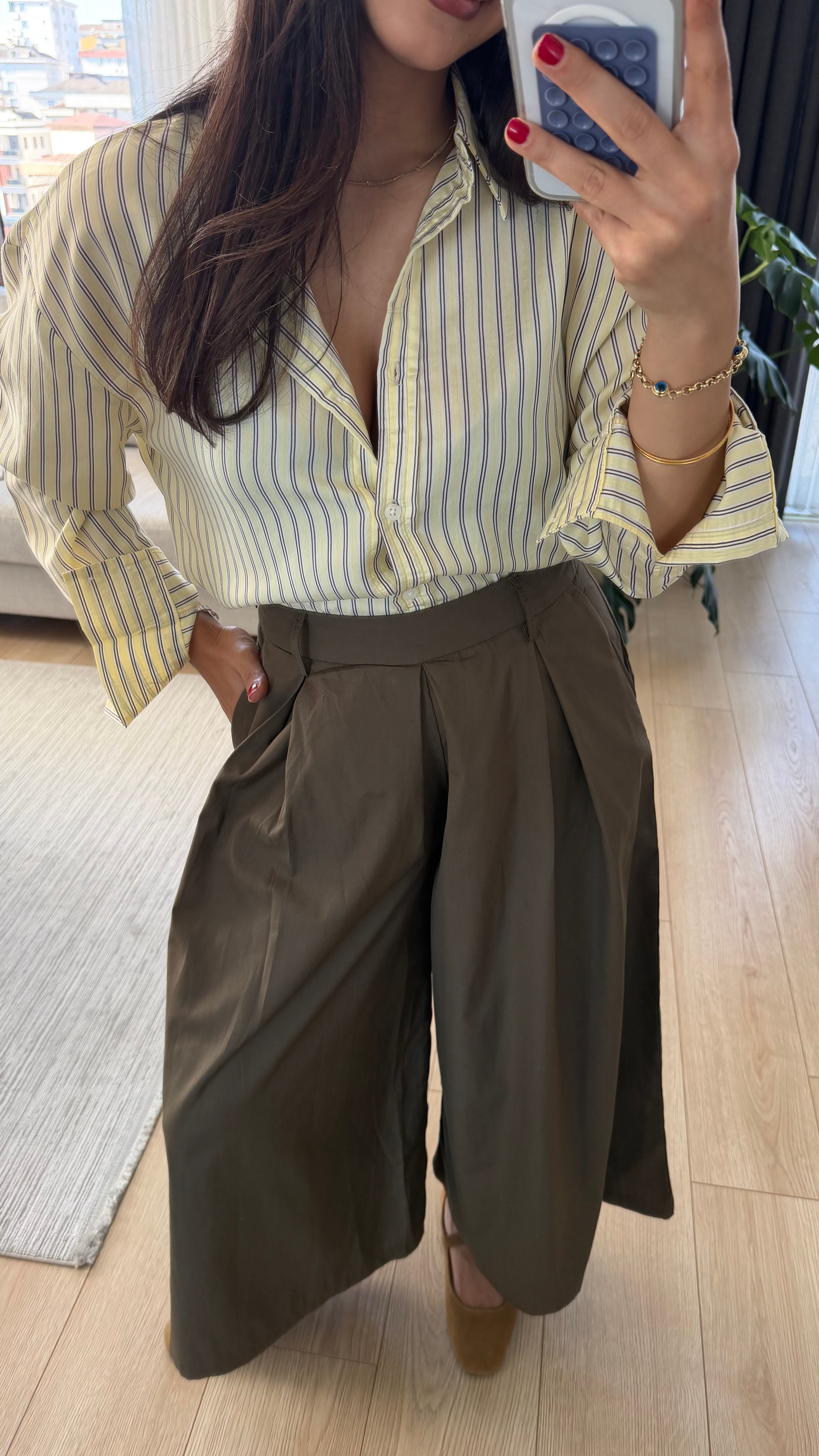 Haki Pileli Culotte Pantolon