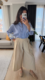 Bej Pileli Culotte Pantolon