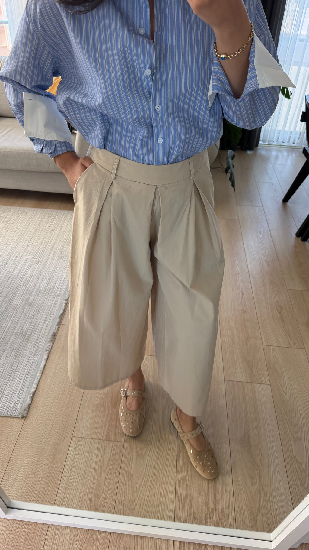 Bej Pileli Culotte Pantolon