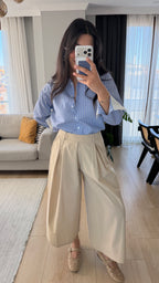 Bej Pileli Culotte Pantolon