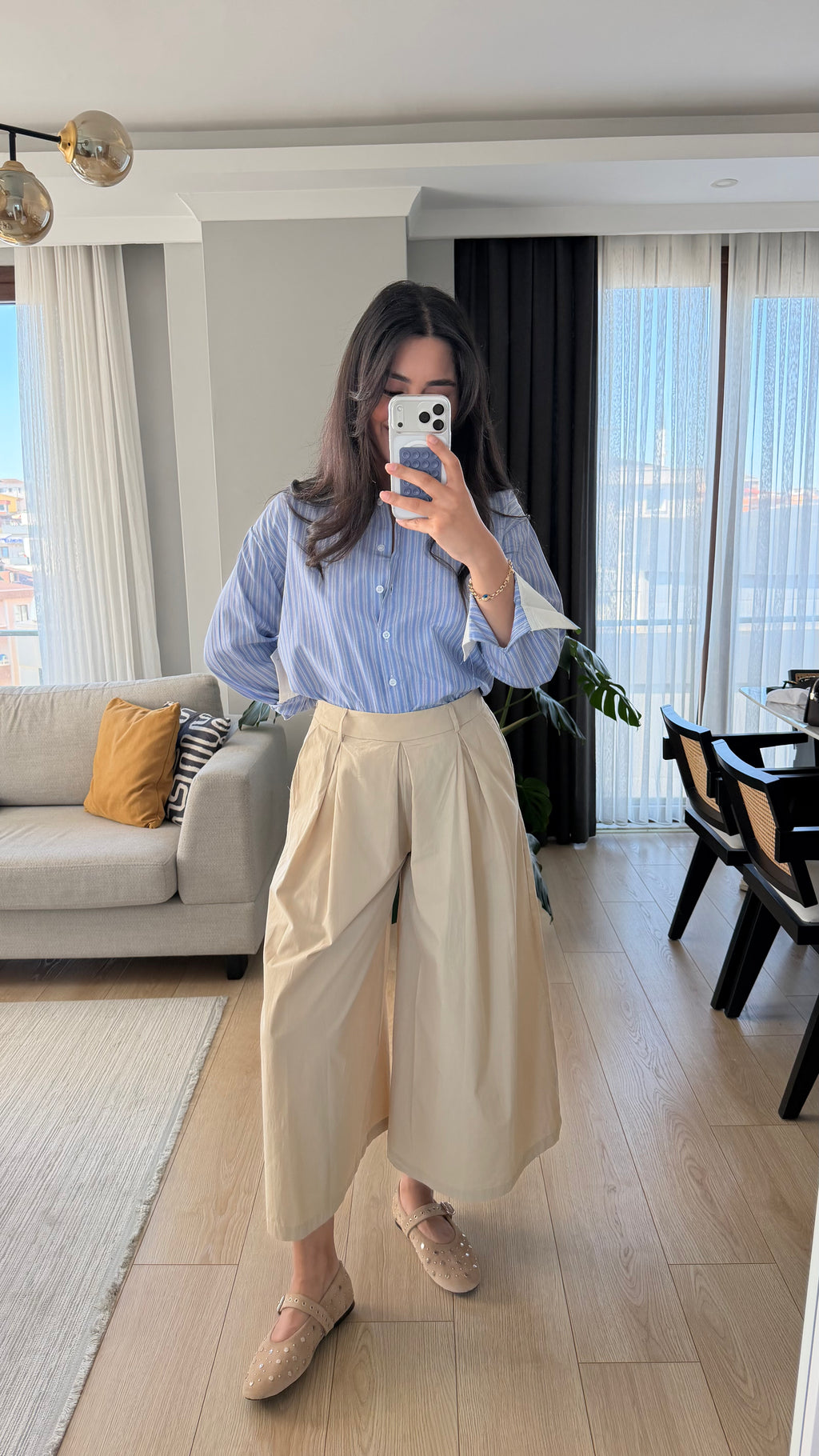 Bej Pileli Culotte Pantolon